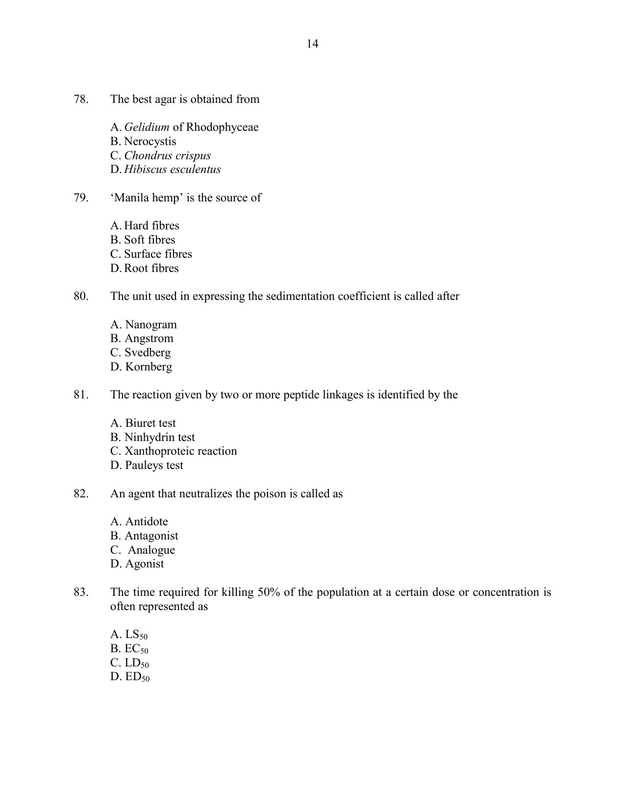 CUSAT CAT 2016 Life Science Question Paper - Page 14