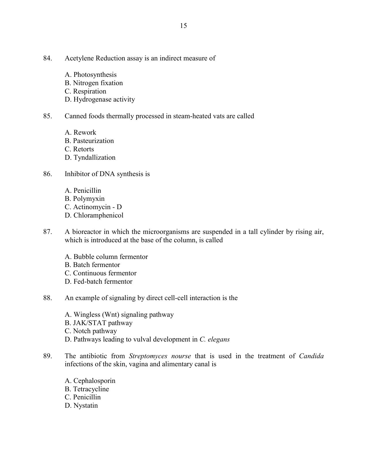 CUSAT CAT 2016 Life Science Question Paper - Page 15