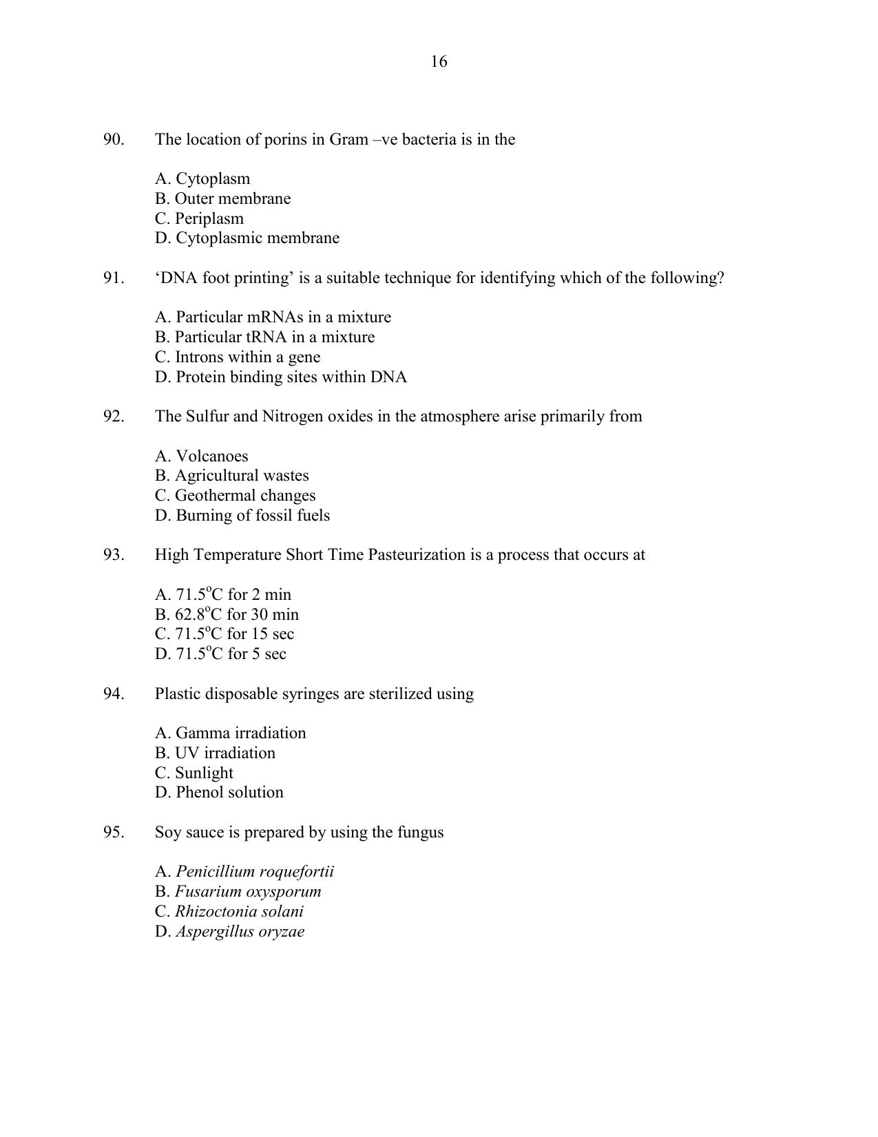 CUSAT CAT 2016 Life Science Question Paper - Page 16