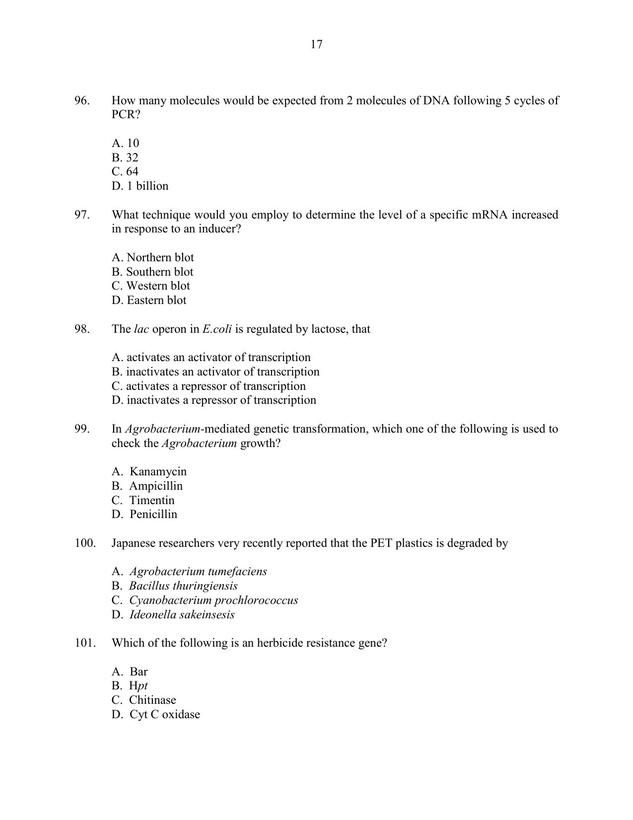 CUSAT CAT 2016 Life Science Question Paper - Page 17