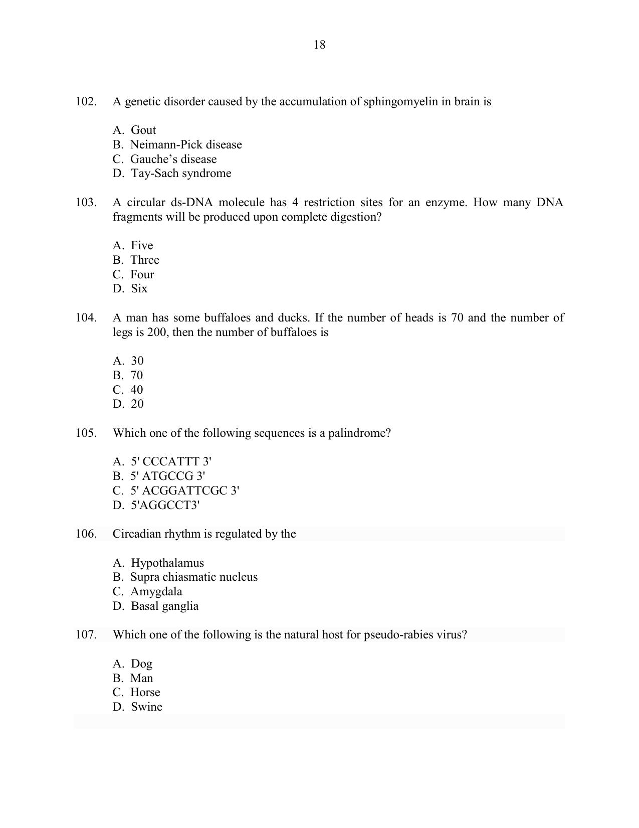 CUSAT CAT 2016 Life Science Question Paper - Page 18