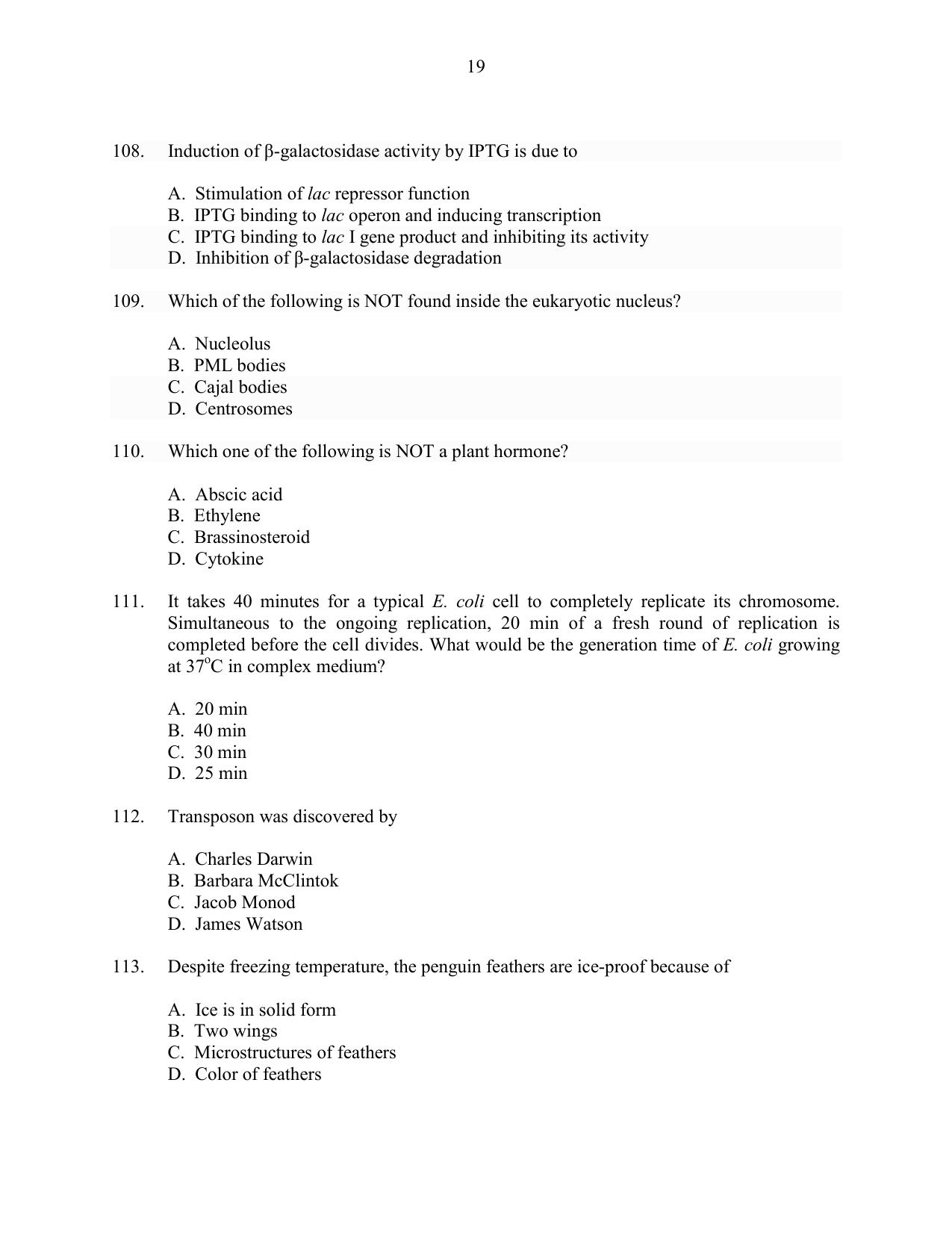 CUSAT CAT 2016 Life Science Question Paper - Page 19