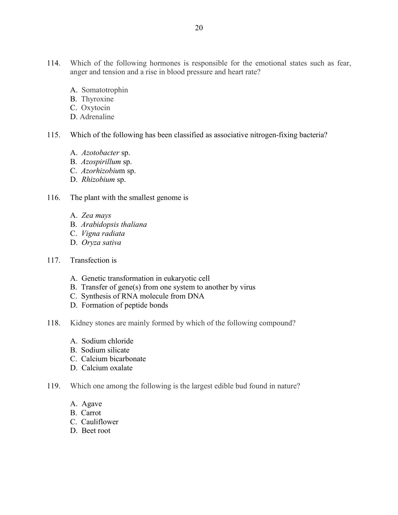 CUSAT CAT 2016 Life Science Question Paper - Page 20