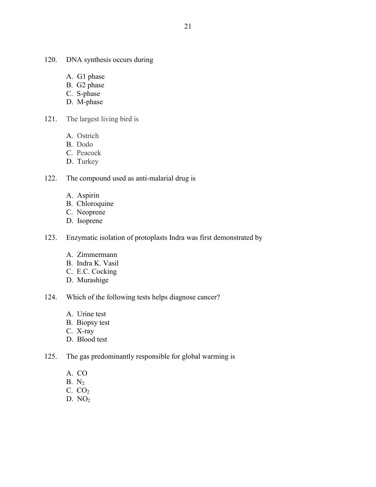 CUSAT CAT 2016 Life Science Question Paper - Page 21