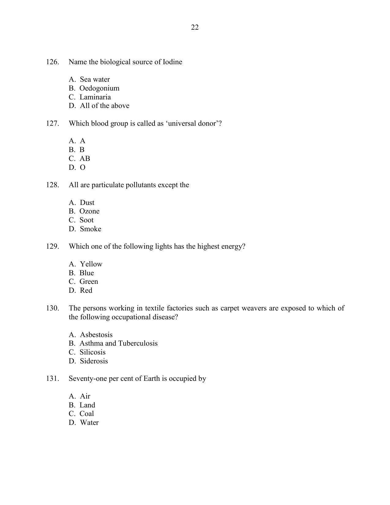 CUSAT CAT 2016 Life Science Question Paper - Page 22