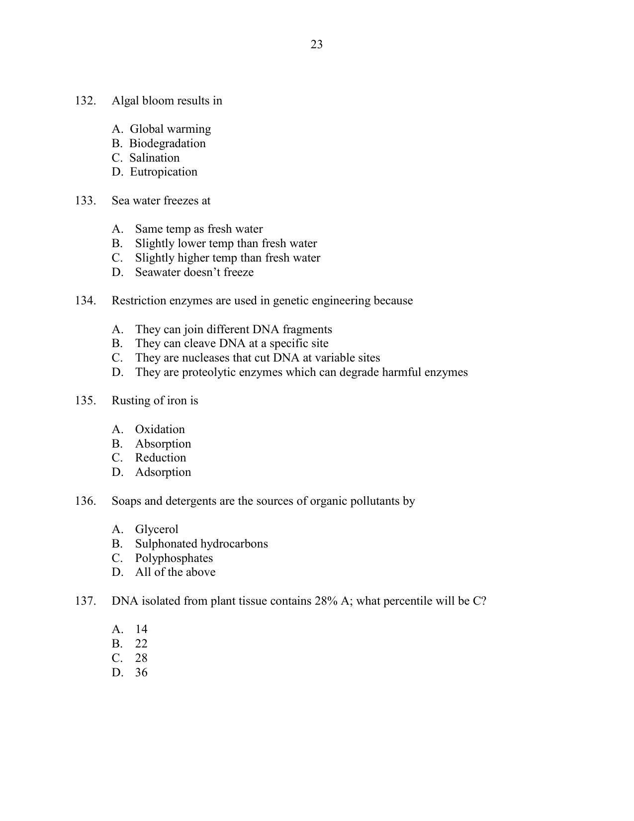 CUSAT CAT 2016 Life Science Question Paper - Page 23