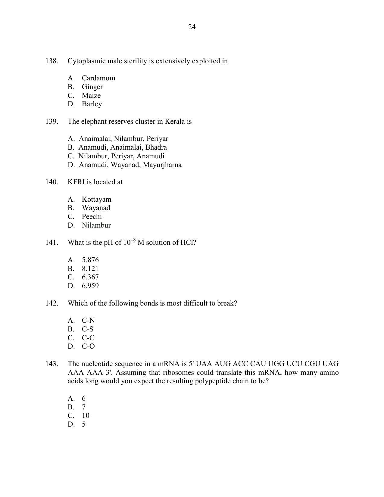CUSAT CAT 2016 Life Science Question Paper - Page 24
