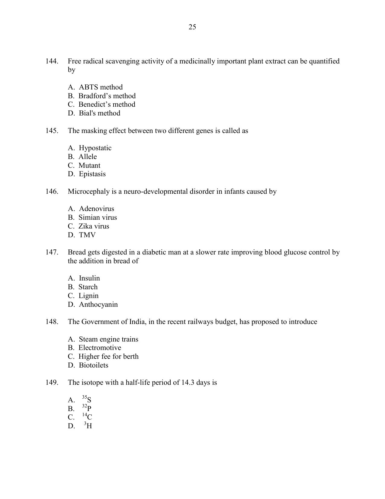 CUSAT CAT 2016 Life Science Question Paper - Page 25