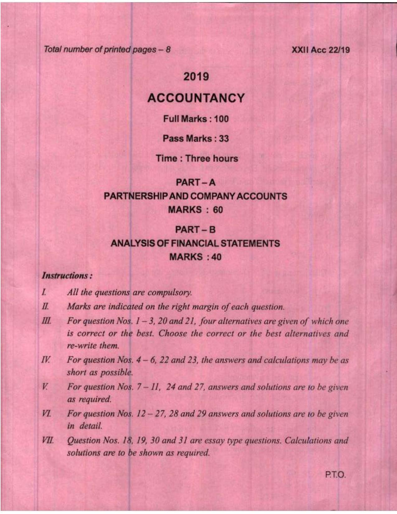 COHSEM Class 12 Accountancy 2019 Question Papers - Page 1