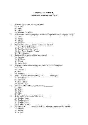 Odisha CPET 2021 LINGUISTICS Question Paper