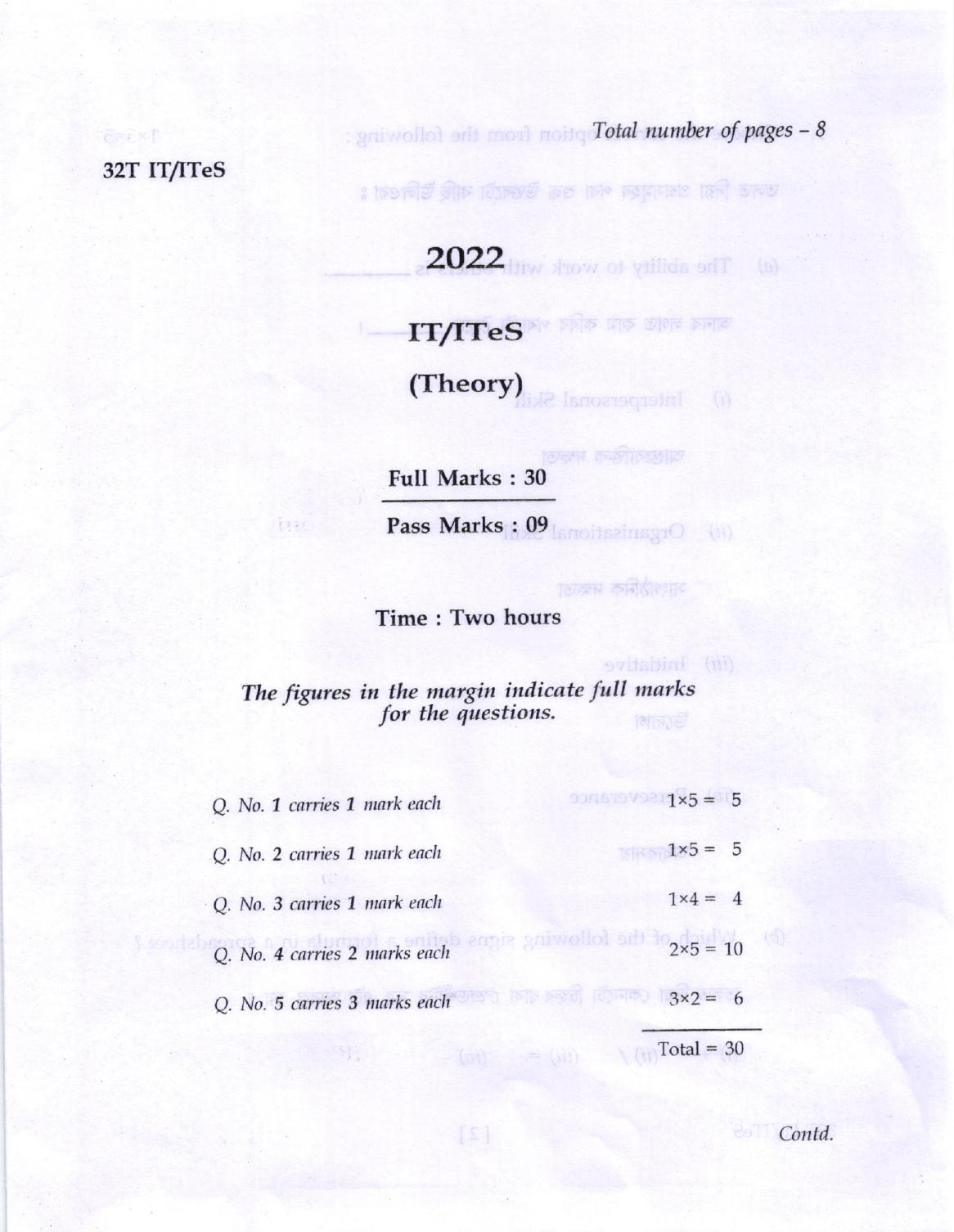 AHSEC Class 12 IT ITeS Question Papers 2022 - Page 1