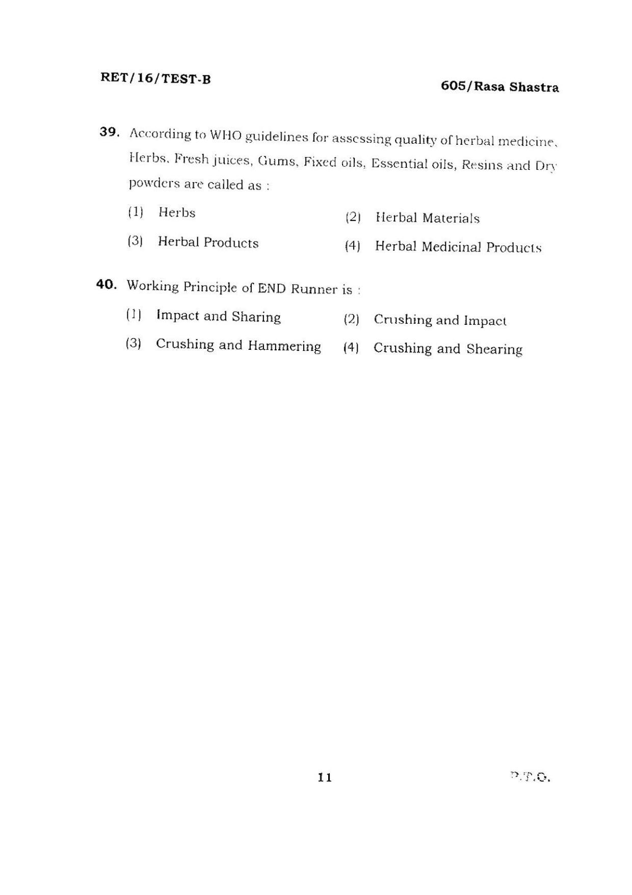 BHU RET RASA SHASTRA 2016 Question Paper - Page 11