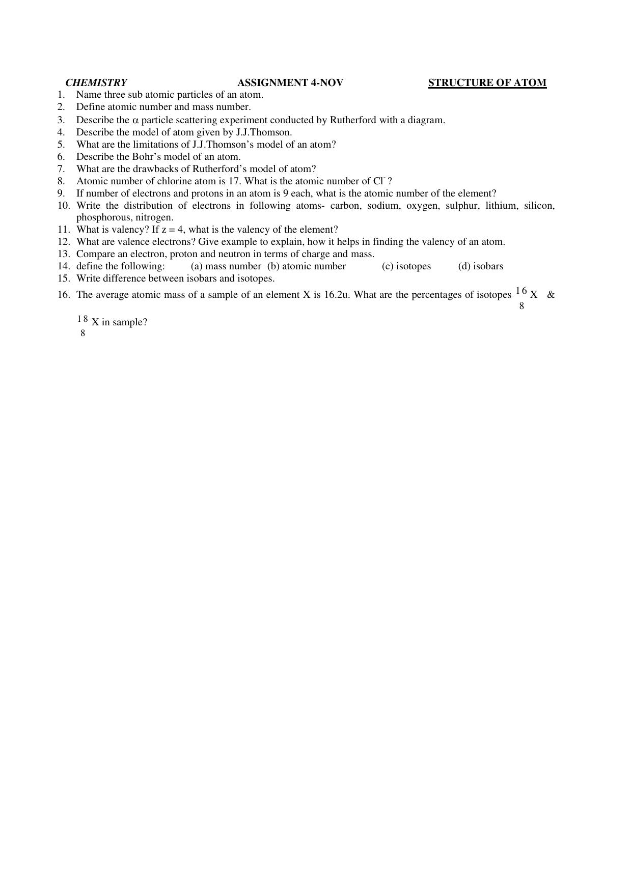 CBSE Worksheets for Class 9 Chemistry Assignment 17 - Page 1