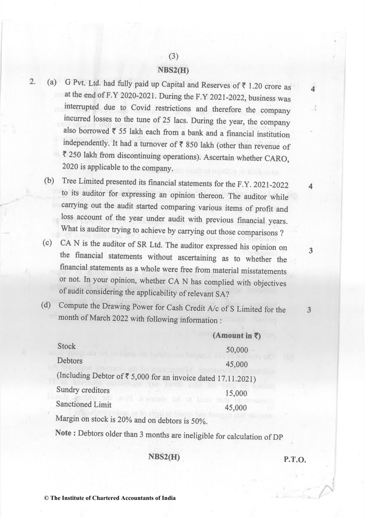 CA Inter May 2022 Question Paper - Paper 6 – Auditing and Assurance - Page 3