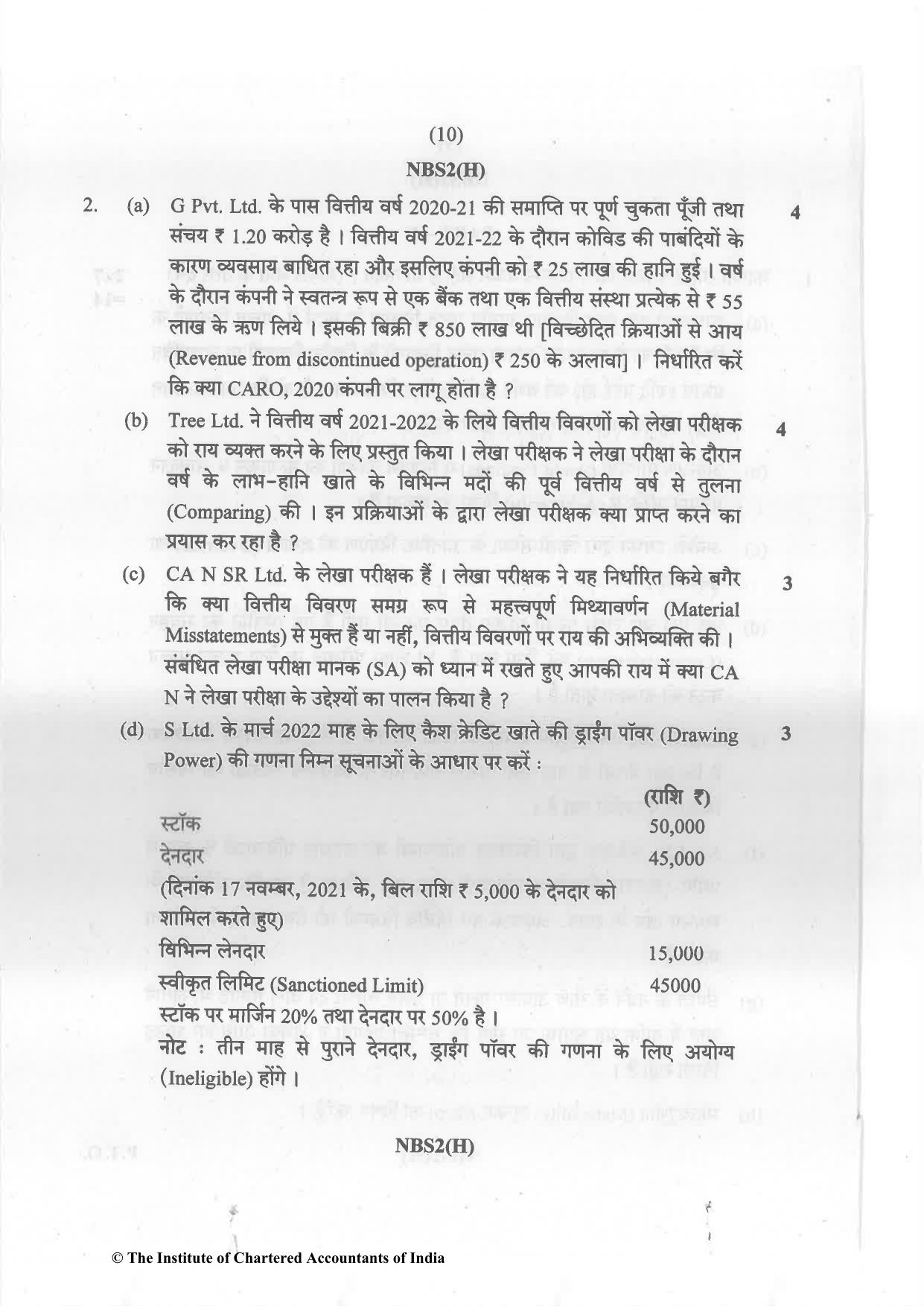 CA Inter May 2022 Question Paper - Paper 6 – Auditing and Assurance - Page 10