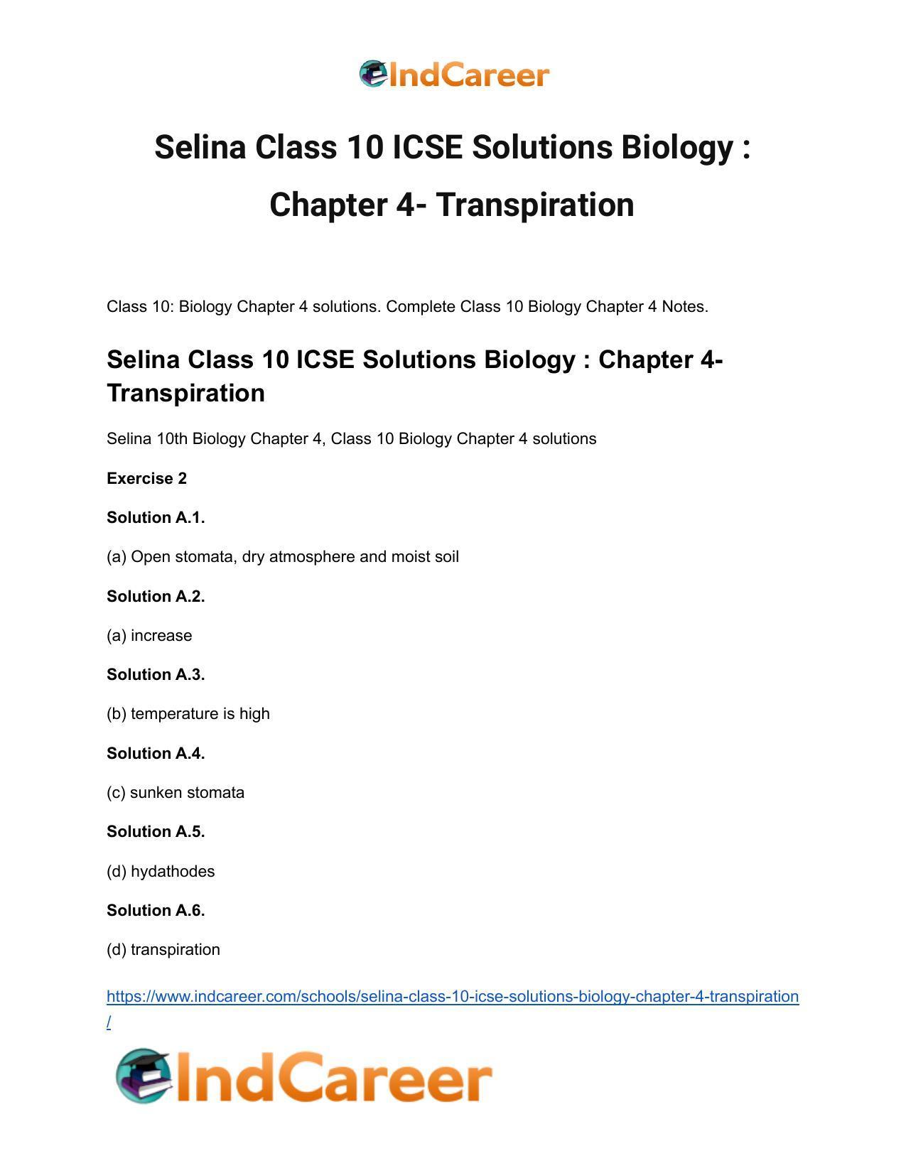 Selina Class 10 ICSE Solutions Biology : Chapter 4- Transpiration - Page 2
