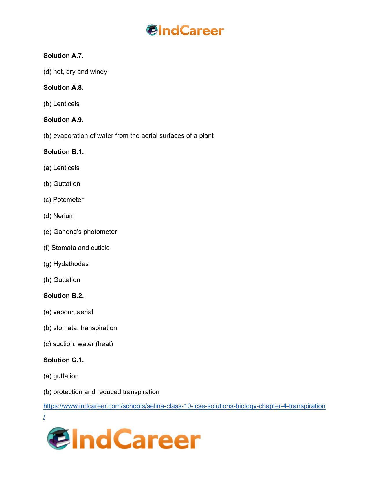 Selina Class 10 ICSE Solutions Biology : Chapter 4- Transpiration - Page 3