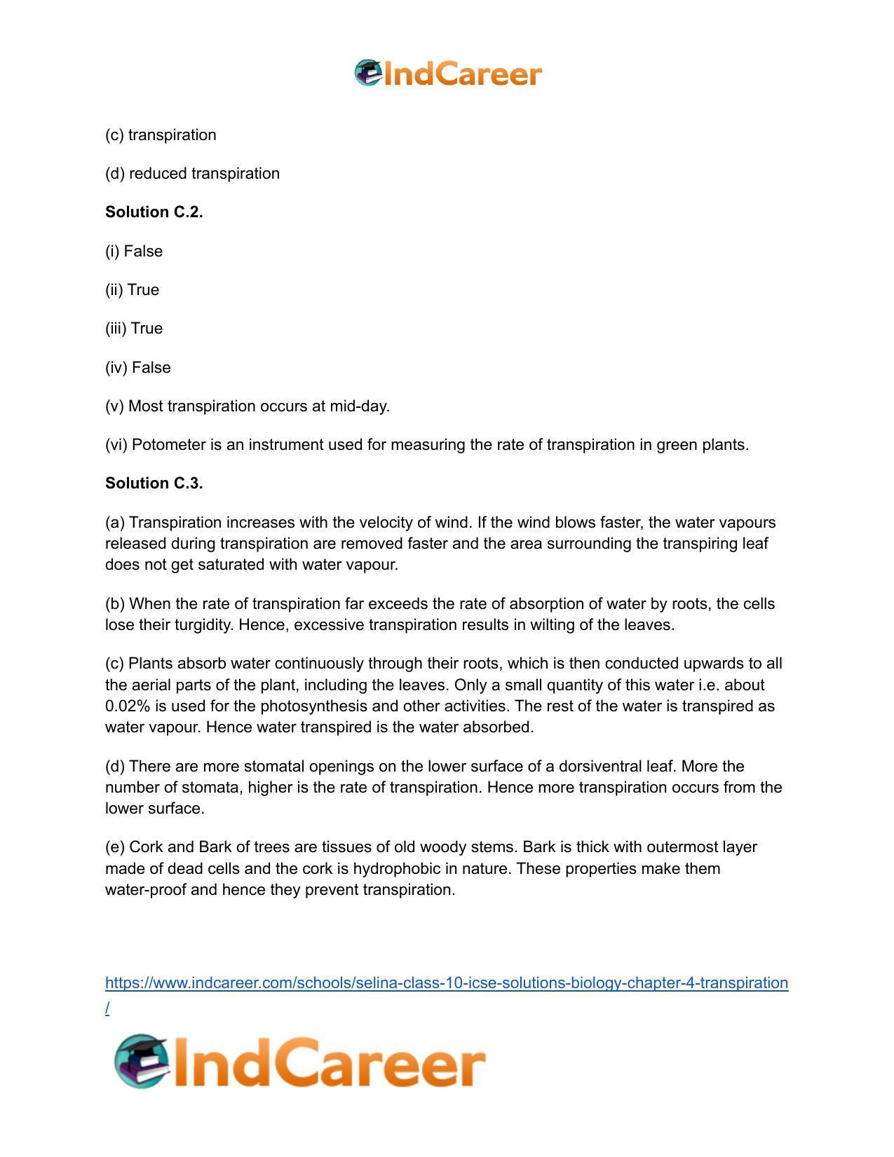 Selina Class 10 ICSE Solutions Biology : Chapter 4- Transpiration - Page 4