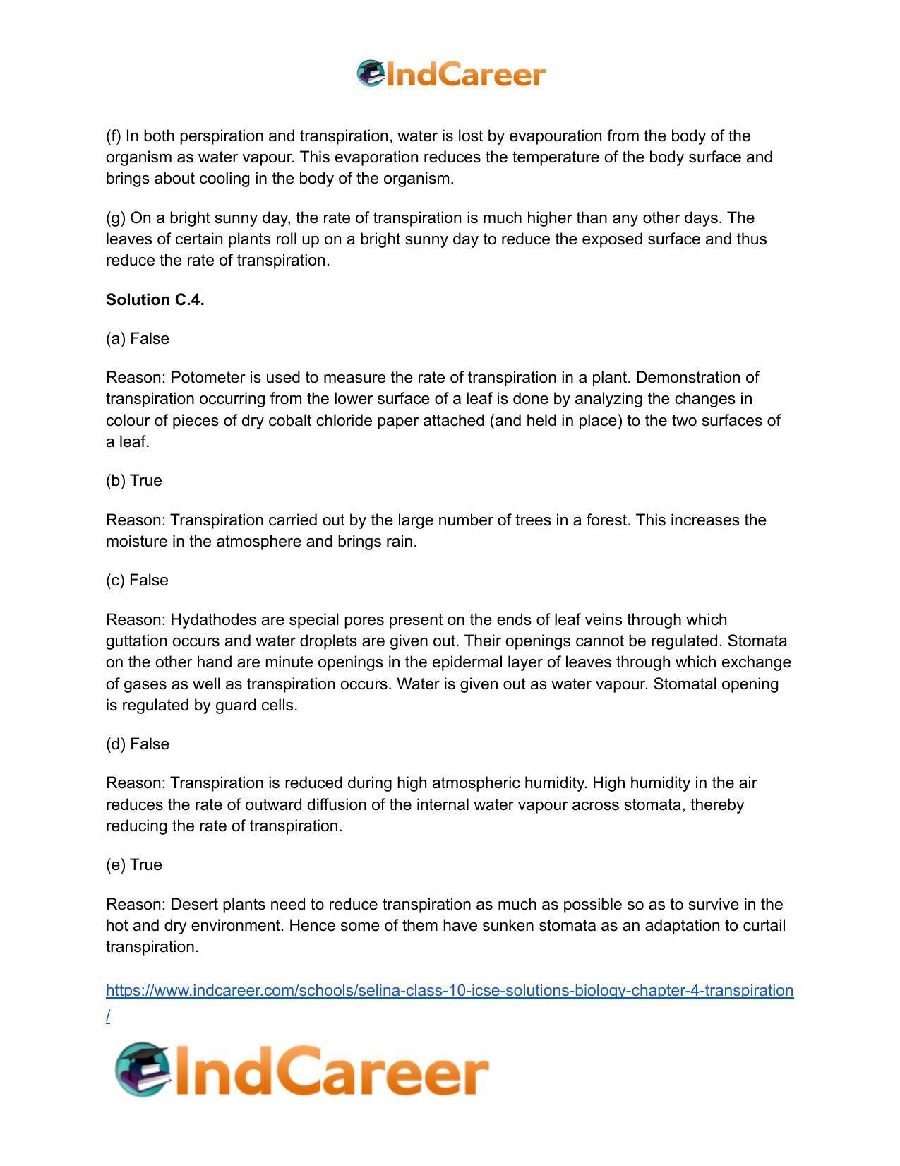 Selina Class 10 ICSE Solutions Biology : Chapter 4- Transpiration - Page 5