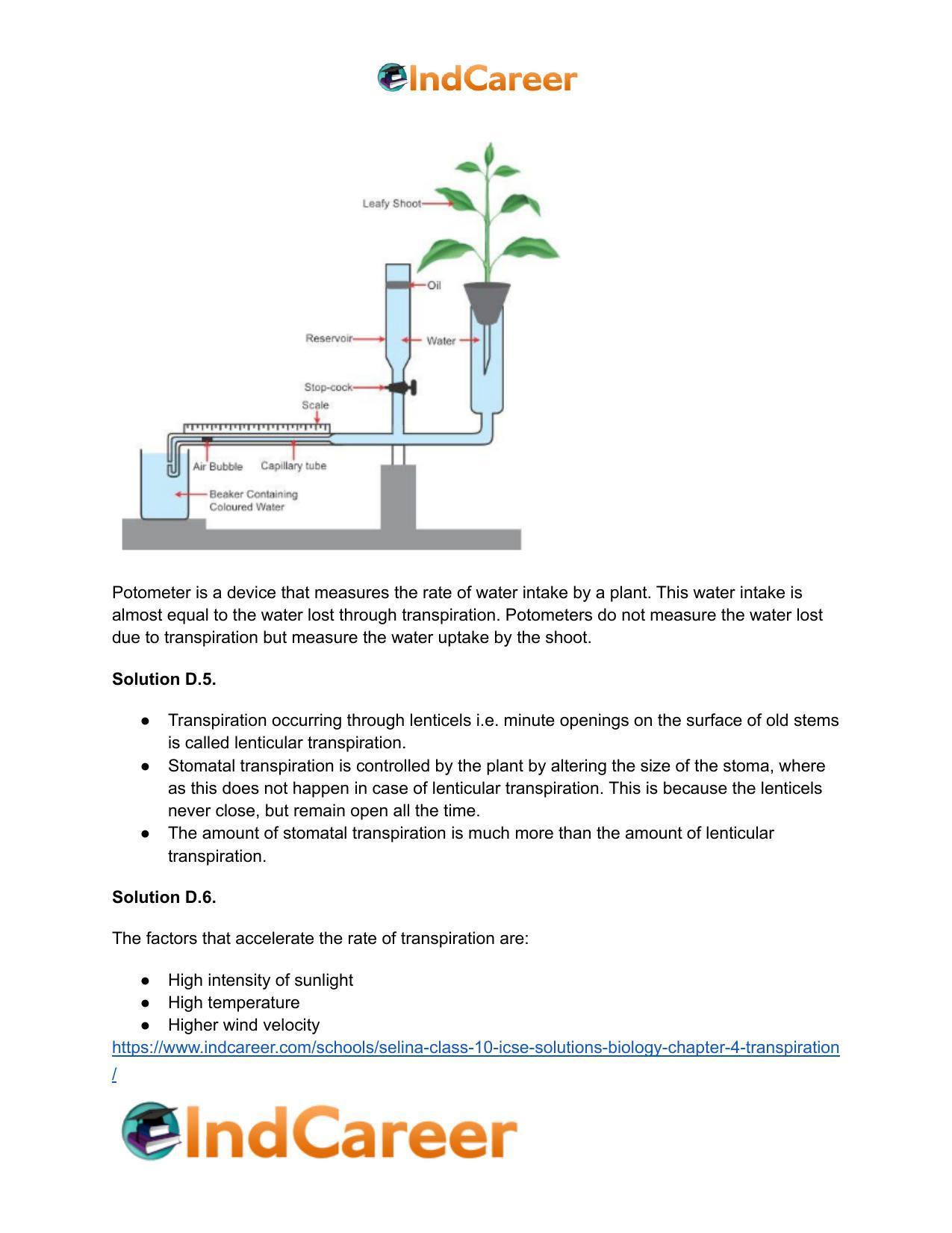 Selina Class 10 ICSE Solutions Biology : Chapter 4- Transpiration - Page 8
