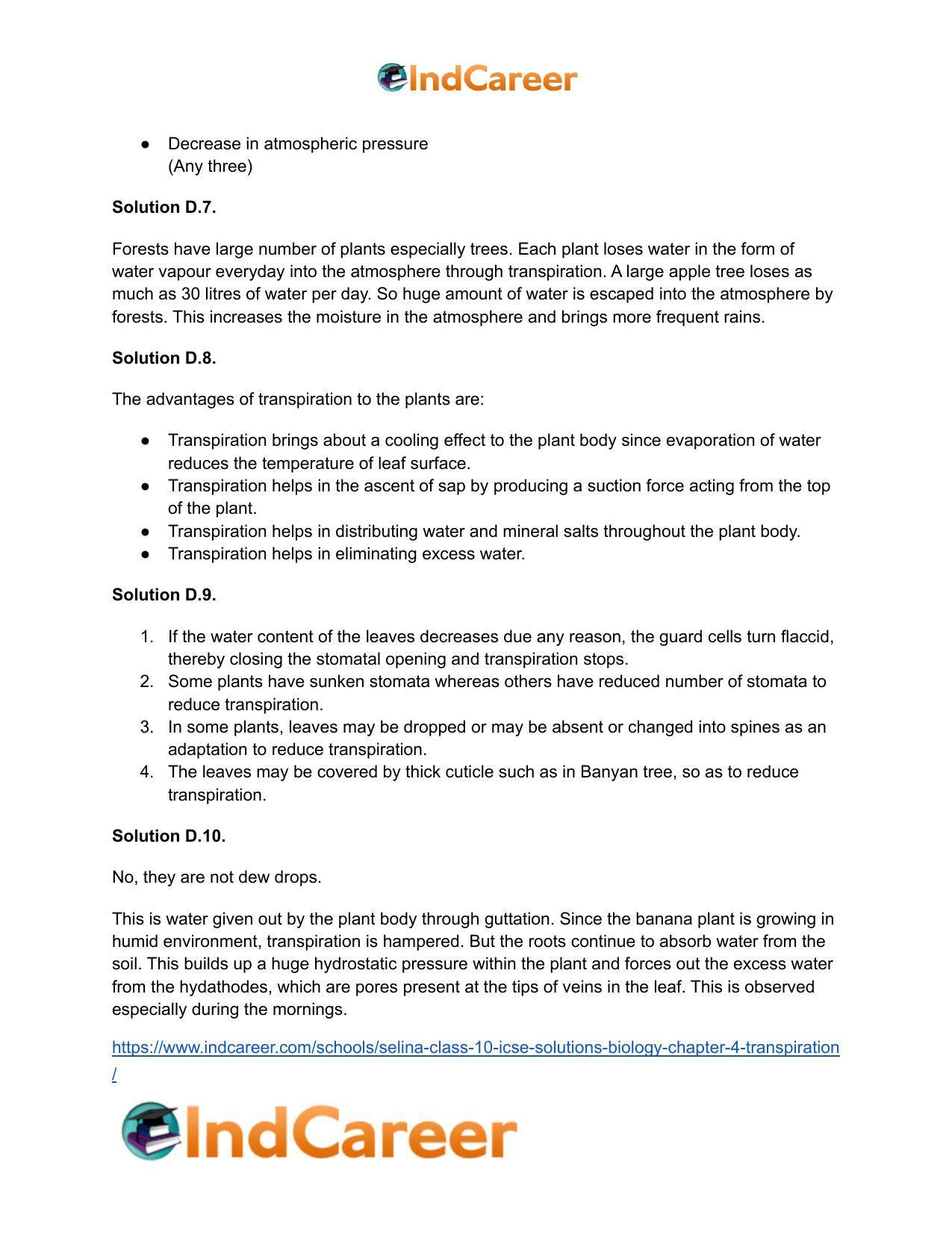 Selina Class 10 ICSE Solutions Biology : Chapter 4- Transpiration - Page 9