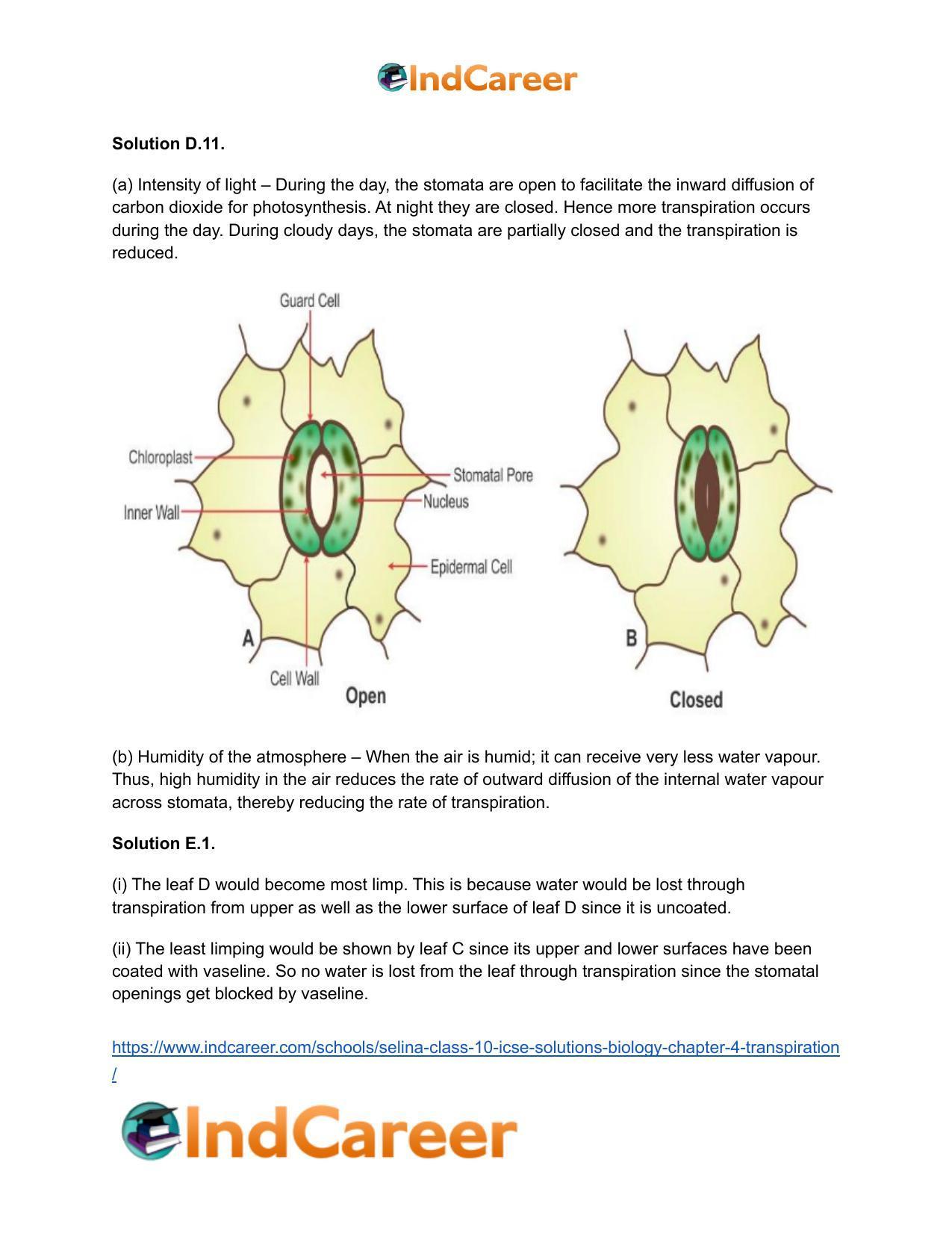 Selina Class 10 ICSE Solutions Biology : Chapter 4- Transpiration - Page 10