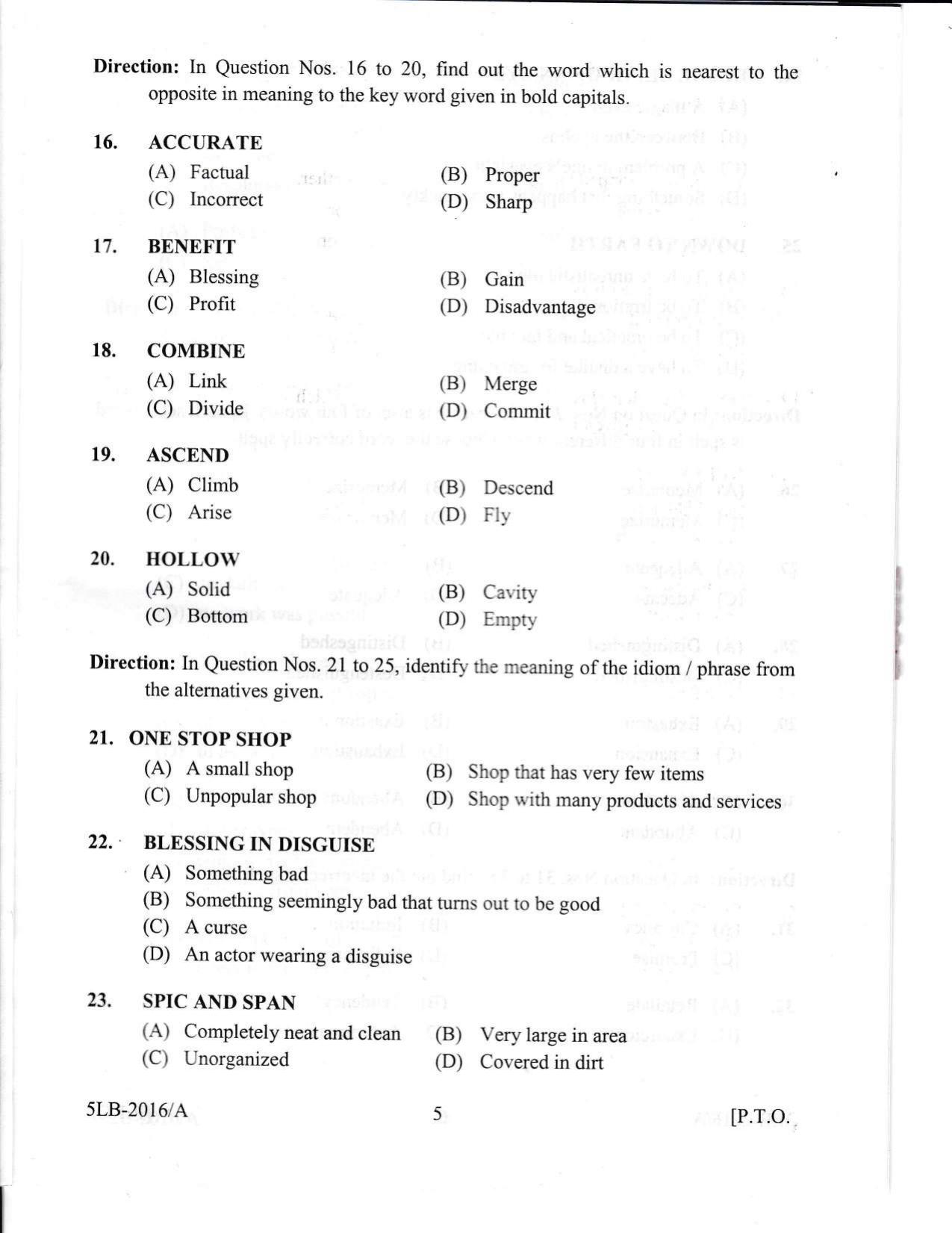 KLEE 5 Year LLB Exam 2016 Question Paper - Page 5