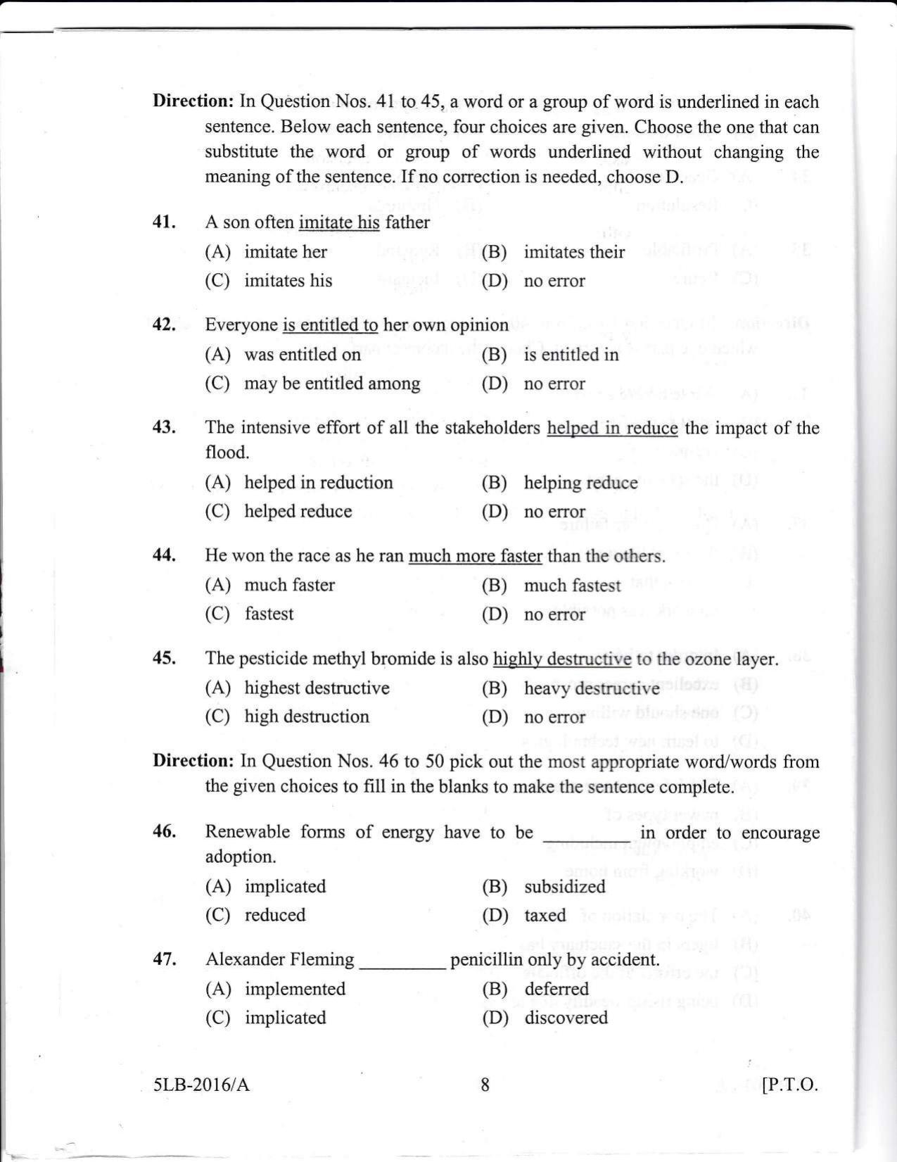 KLEE 5 Year LLB Exam 2016 Question Paper - Page 8