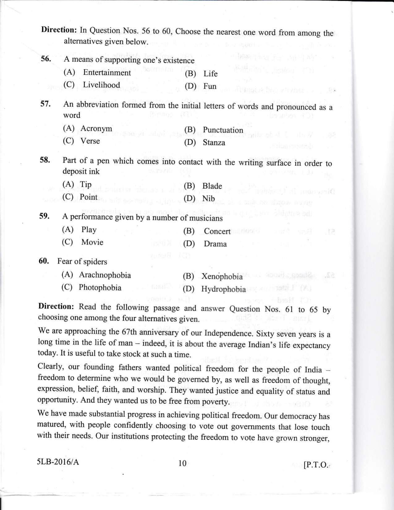 KLEE 5 Year LLB Exam 2016 Question Paper - Page 10