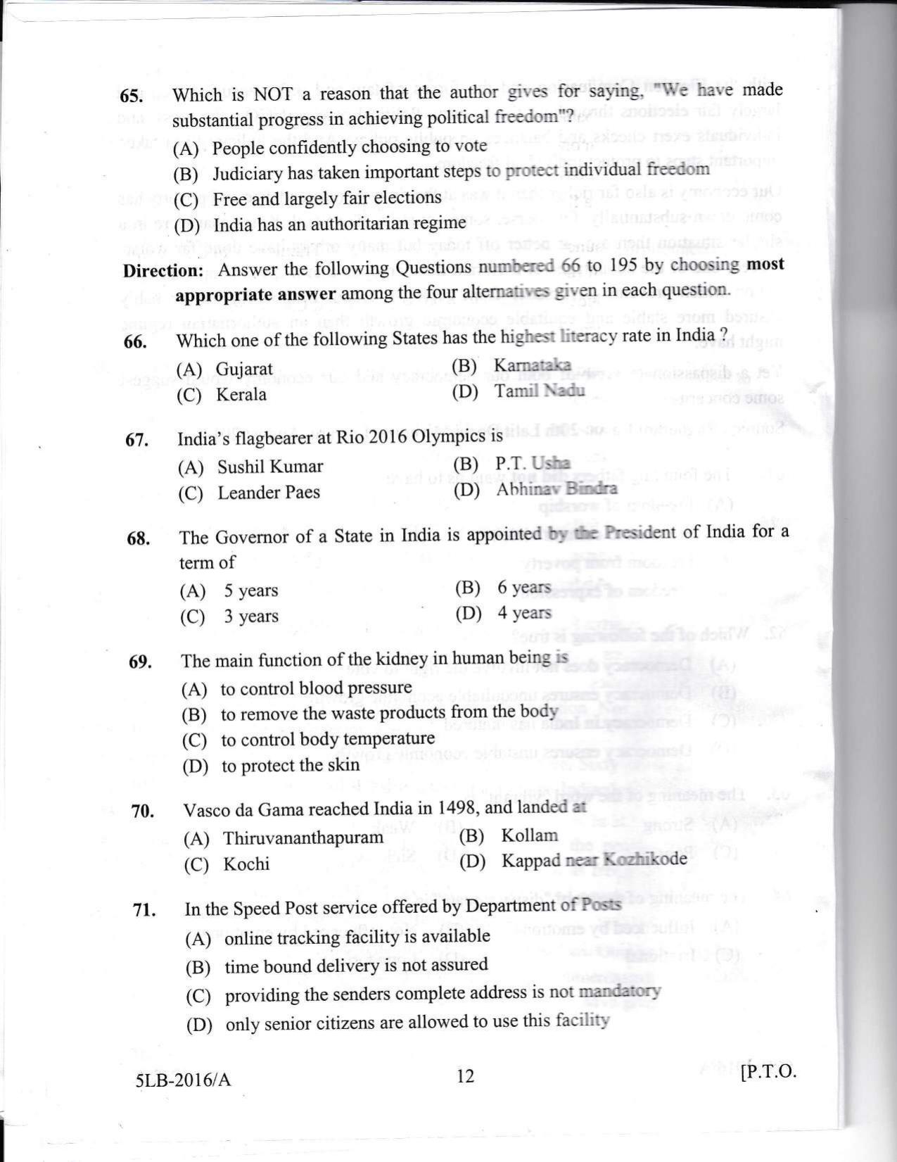 KLEE 5 Year LLB Exam 2016 Question Paper - Page 12