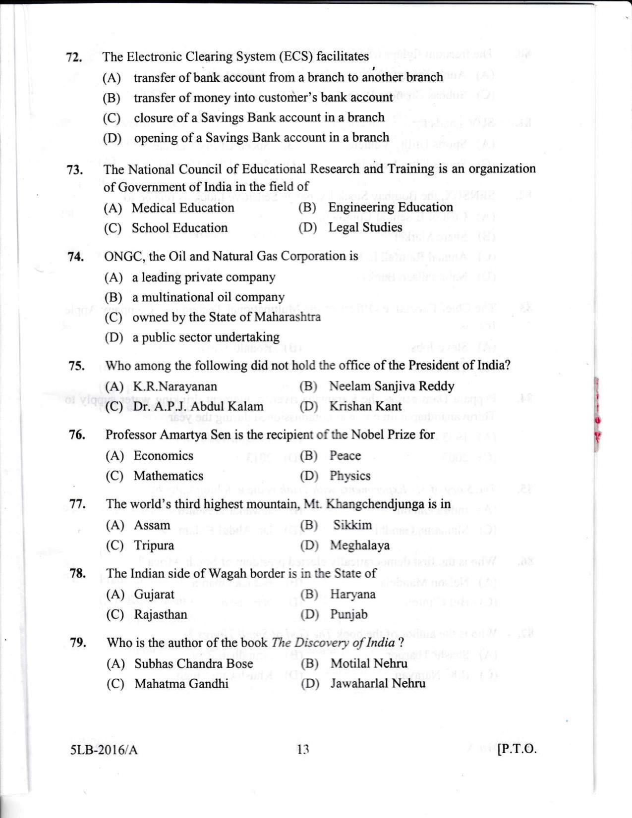 KLEE 5 Year LLB Exam 2016 Question Paper - Page 13