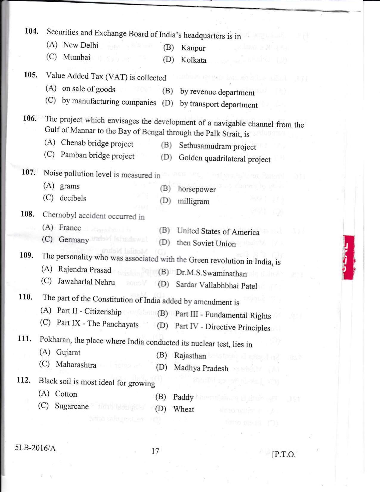 KLEE 5 Year LLB Exam 2016 Question Paper - Page 17