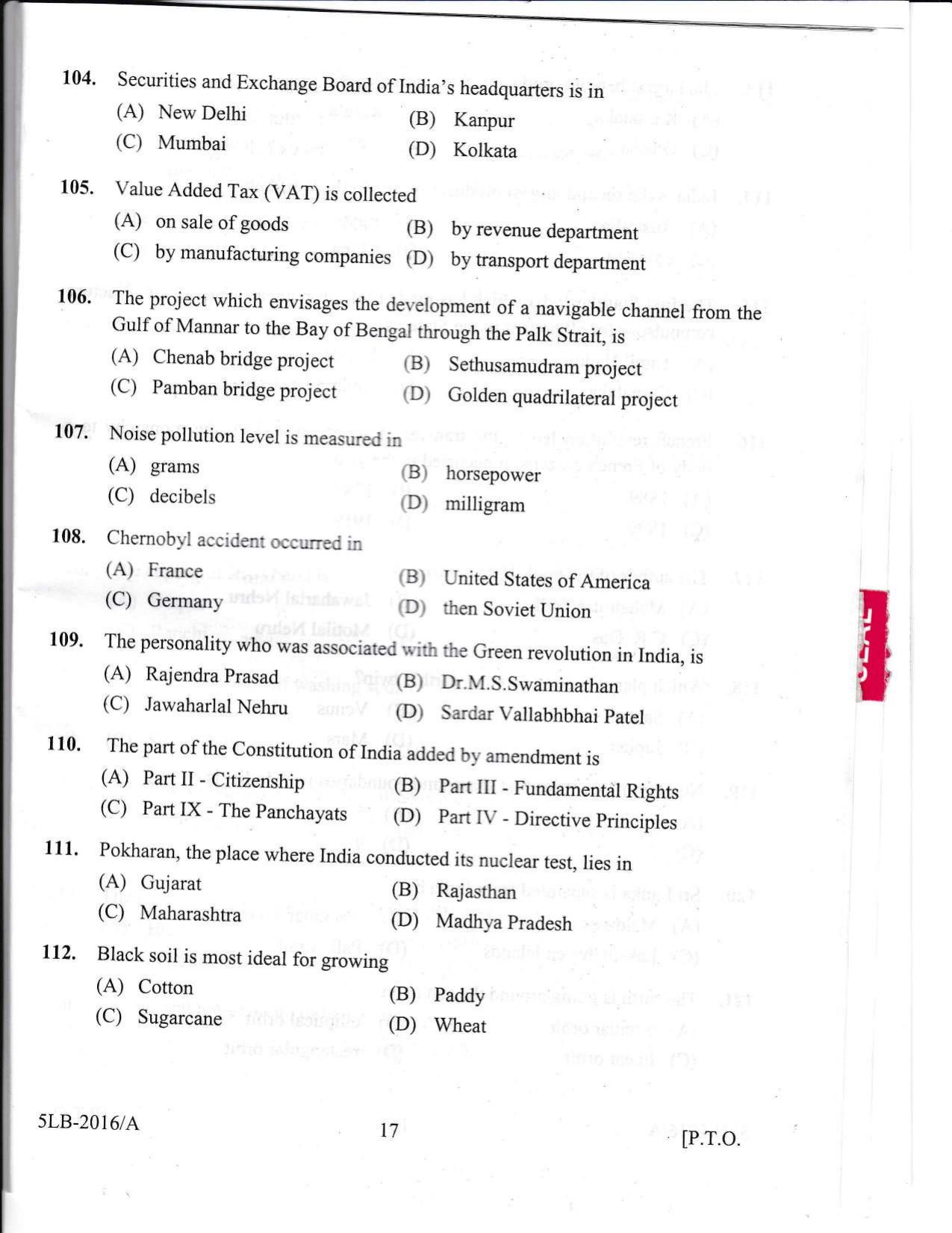 KLEE 5 Year LLB Exam 2016 Question Paper - Page 17