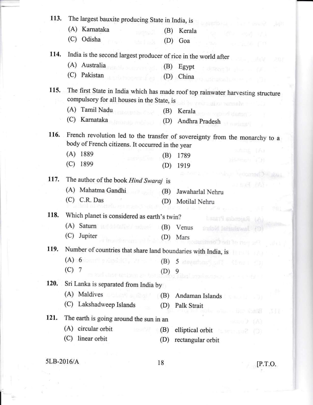 KLEE 5 Year LLB Exam 2016 Question Paper - Page 18