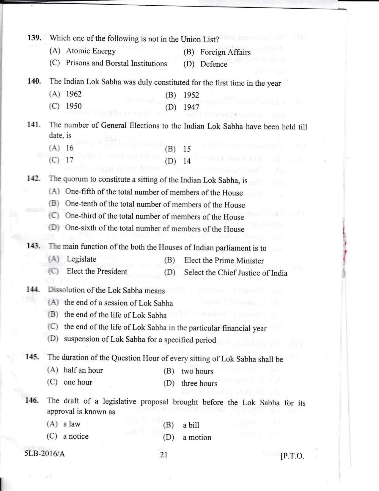 KLEE 5 Year LLB Exam 2016 Question Paper - Page 21