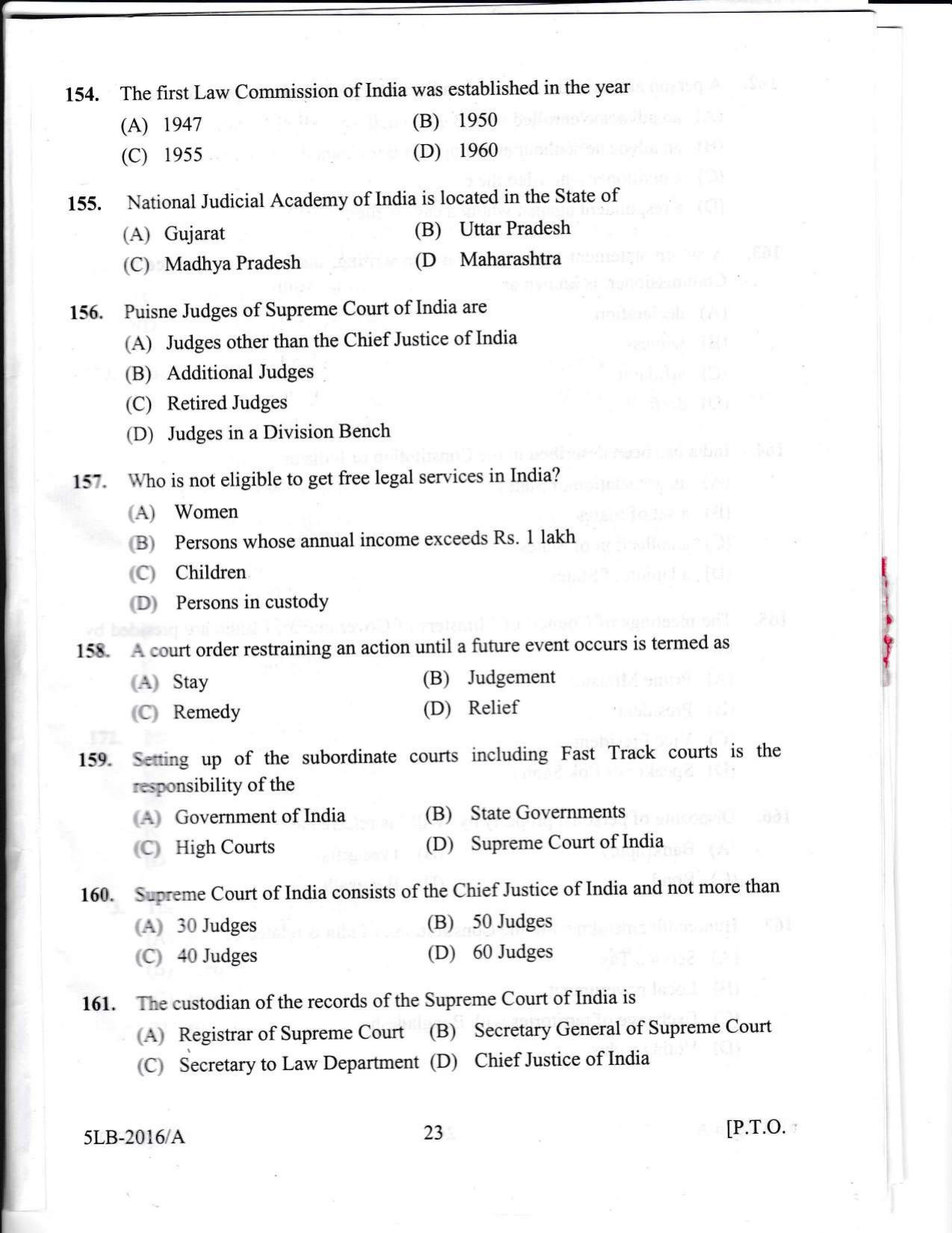KLEE 5 Year LLB Exam 2016 Question Paper - Page 23