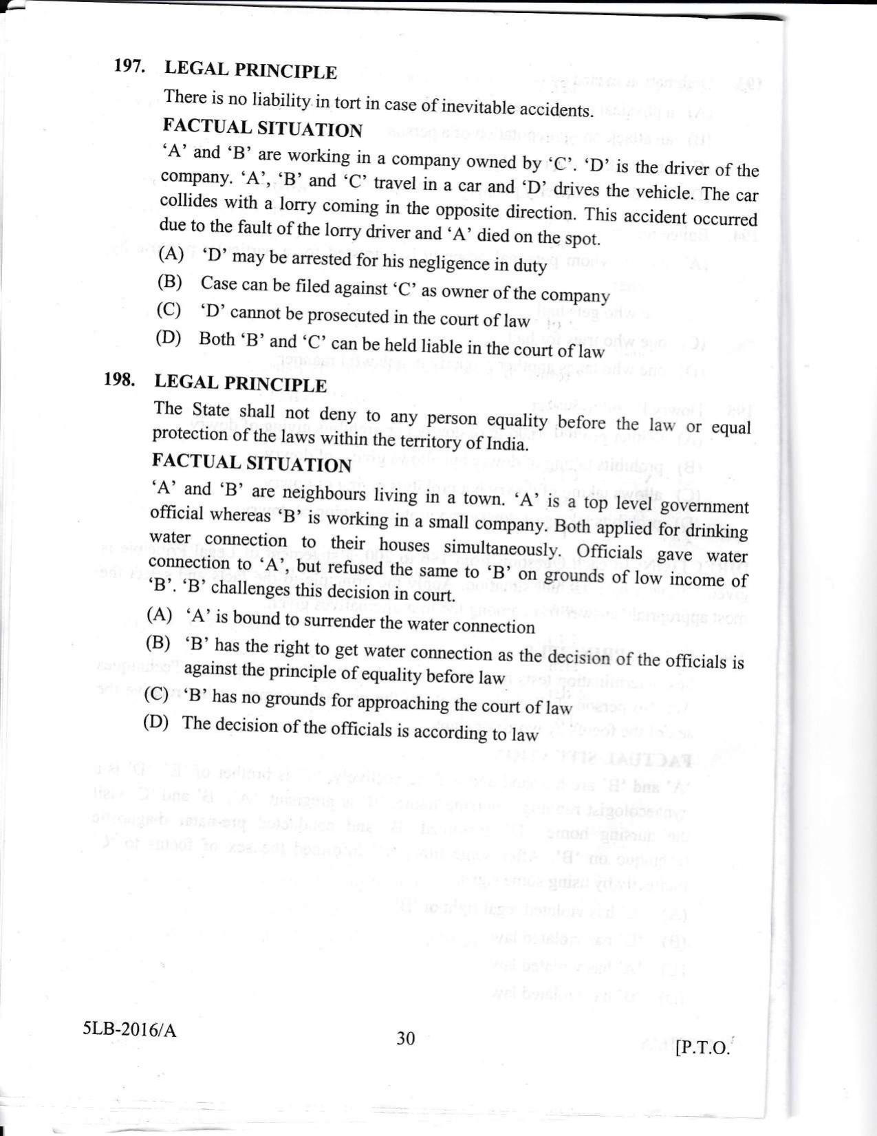 KLEE 5 Year LLB Exam 2016 Question Paper - Page 30