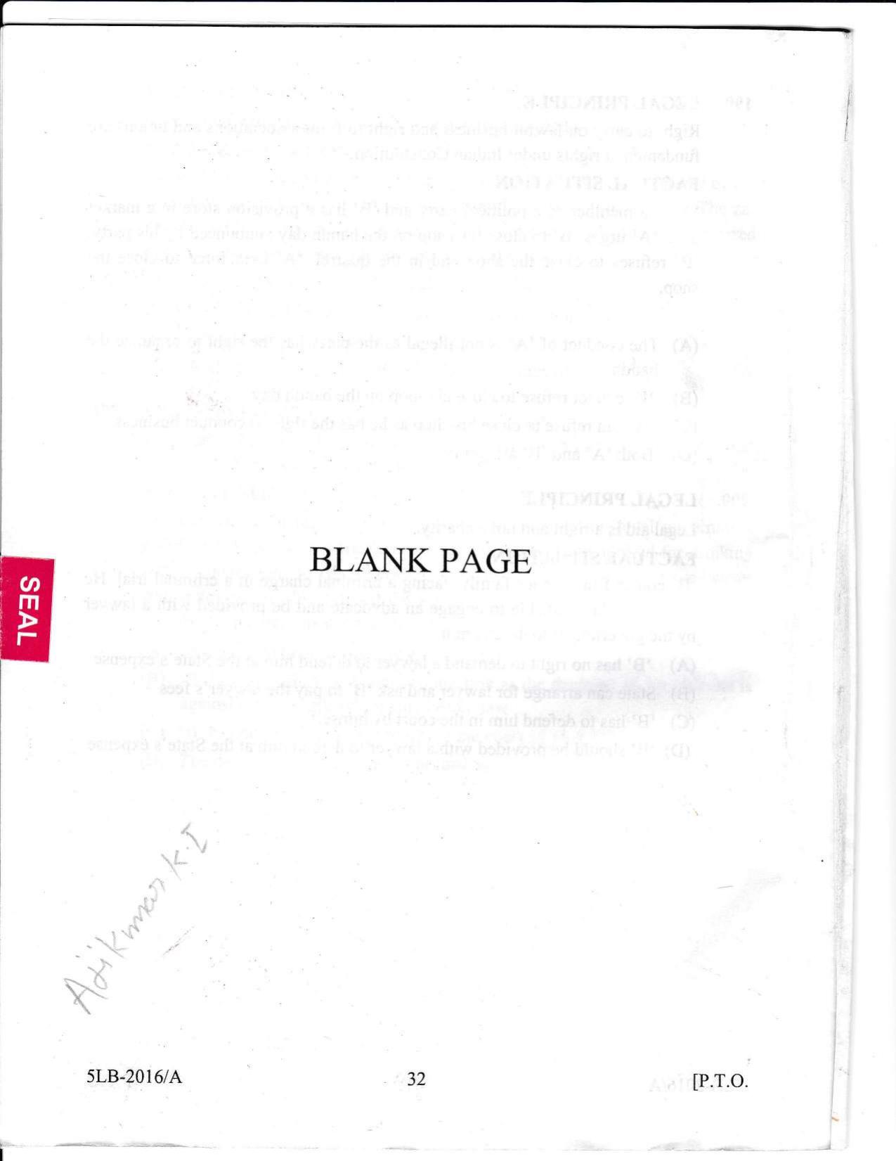 KLEE 5 Year LLB Exam 2016 Question Paper - Page 32