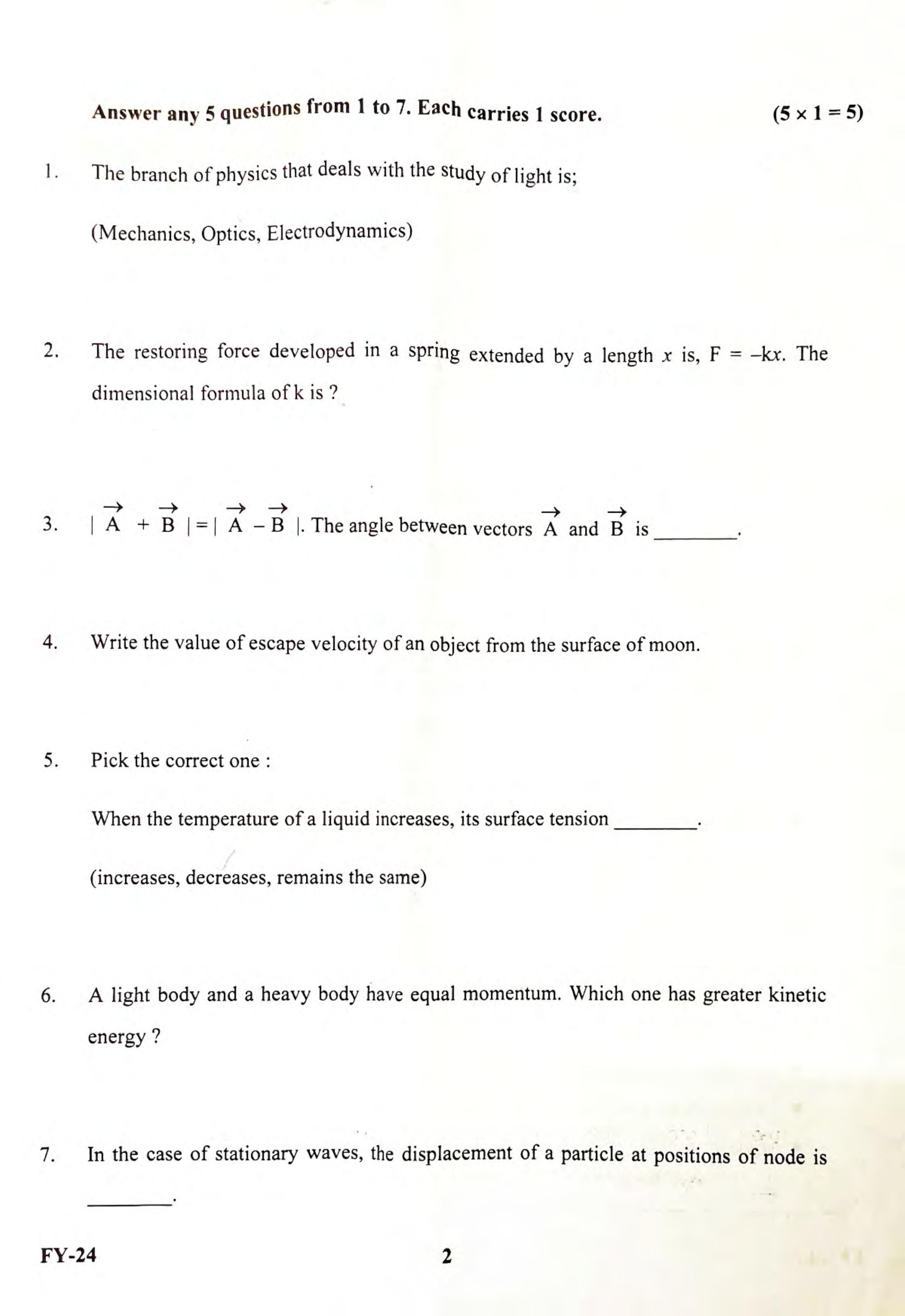 Kerala Plus One 2022 Physics Question Paper - Page 2