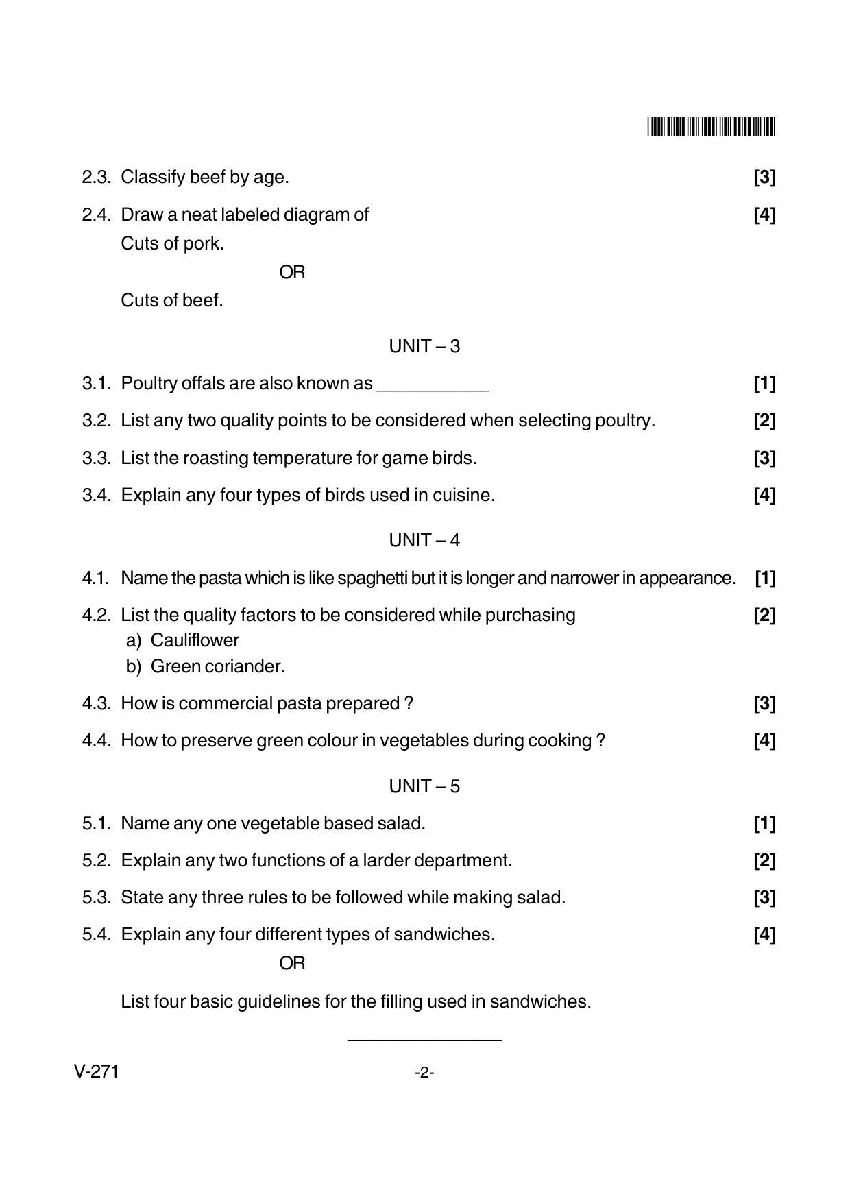 Goa Board Class 12 Food Production  Voc 271 New Pattern (March 2018) Question Paper - Page 2