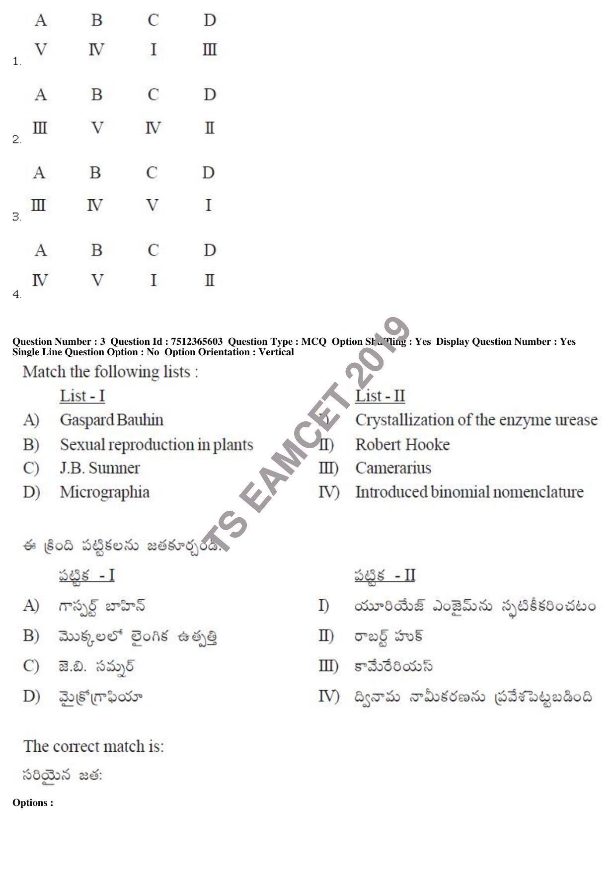 TS EAMCET 2019 Agriculture and Medical Question Paper with Key (9 May 2019 Forenoon) - Page 3