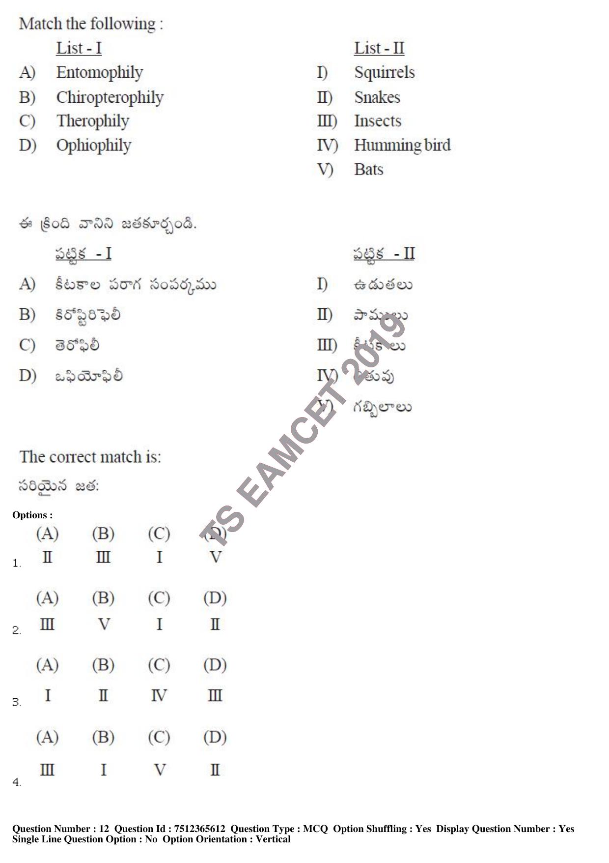 TS EAMCET 2019 Agriculture and Medical Question Paper with Key (9 May 2019 Forenoon) - Page 11