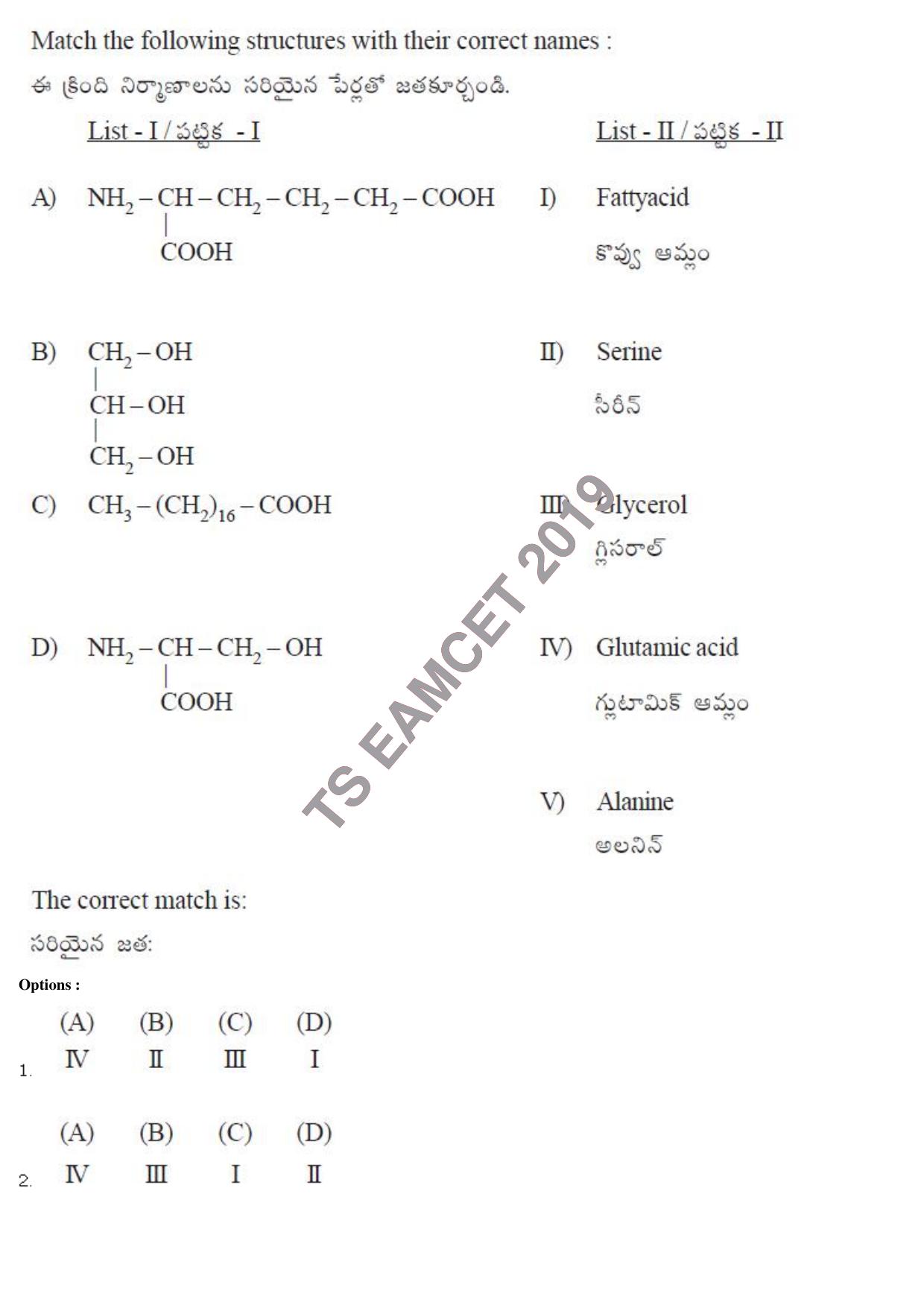 TS EAMCET 2019 Agriculture and Medical Question Paper with Key (9 May 2019 Forenoon) - Page 14