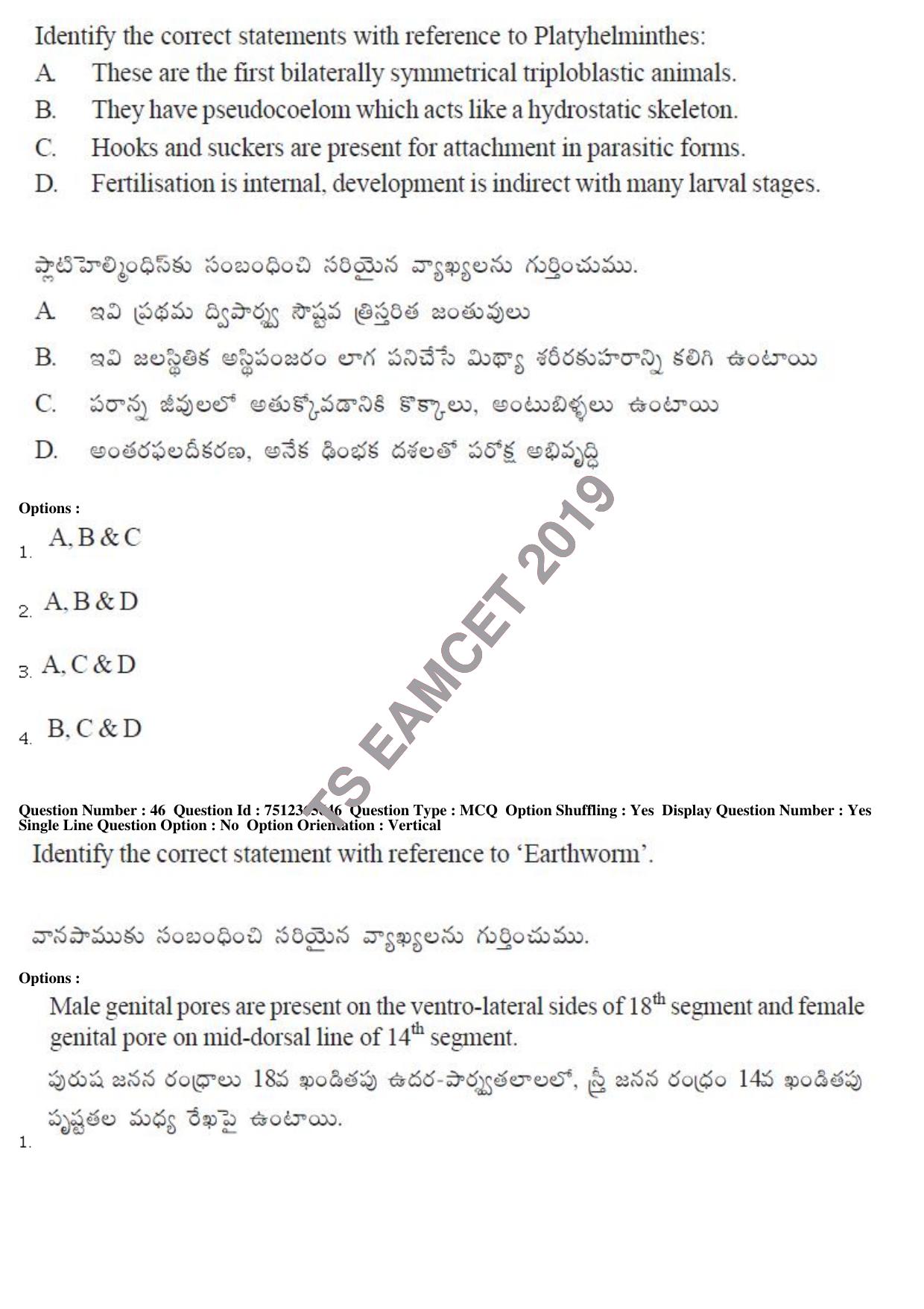 TS EAMCET 2019 Agriculture and Medical Question Paper with Key (9 May 2019 Forenoon) - Page 40