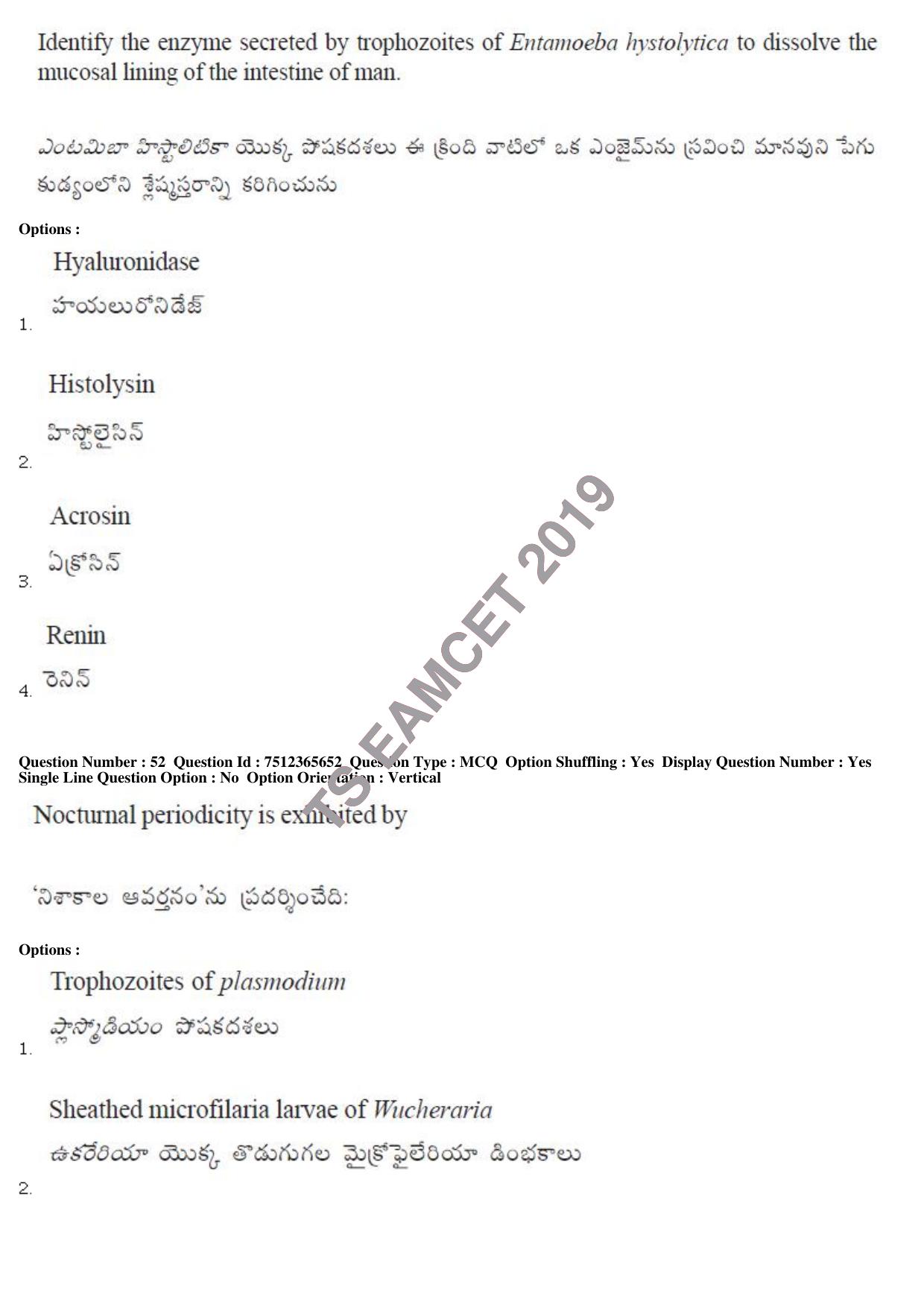 TS EAMCET 2019 Agriculture and Medical Question Paper with Key (9 May 2019 Forenoon) - Page 45