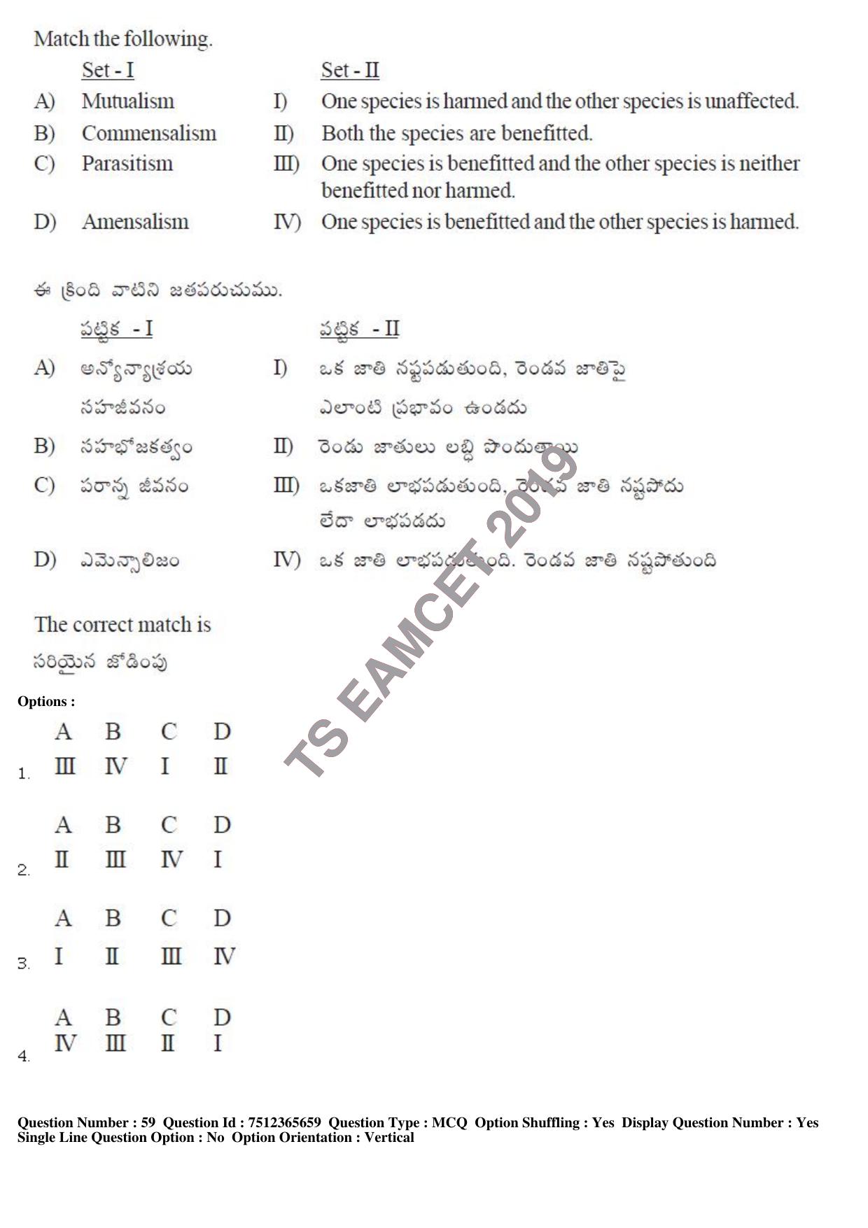 TS EAMCET 2019 Agriculture and Medical Question Paper with Key (9 May 2019 Forenoon) - Page 50