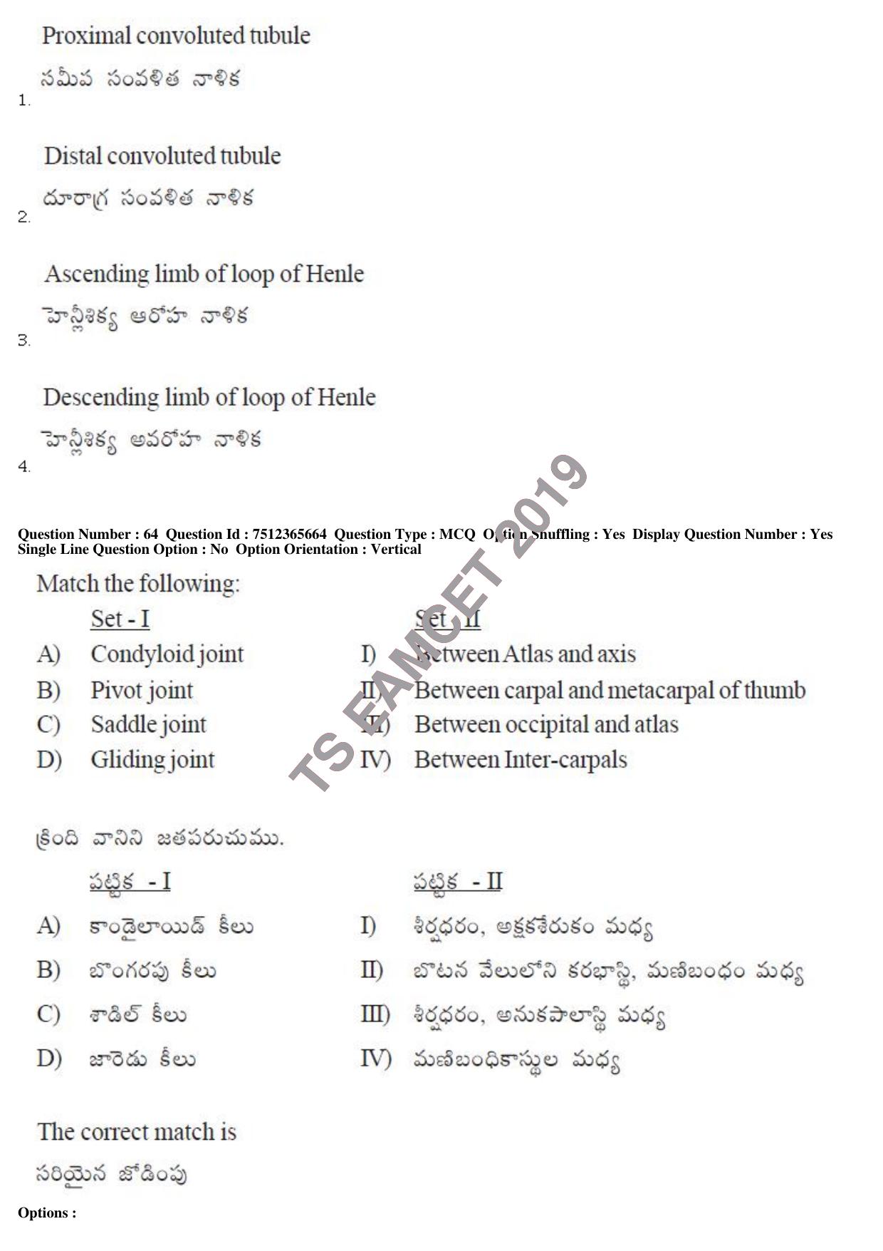 TS EAMCET 2019 Agriculture and Medical Question Paper with Key (9 May 2019 Forenoon) - Page 55