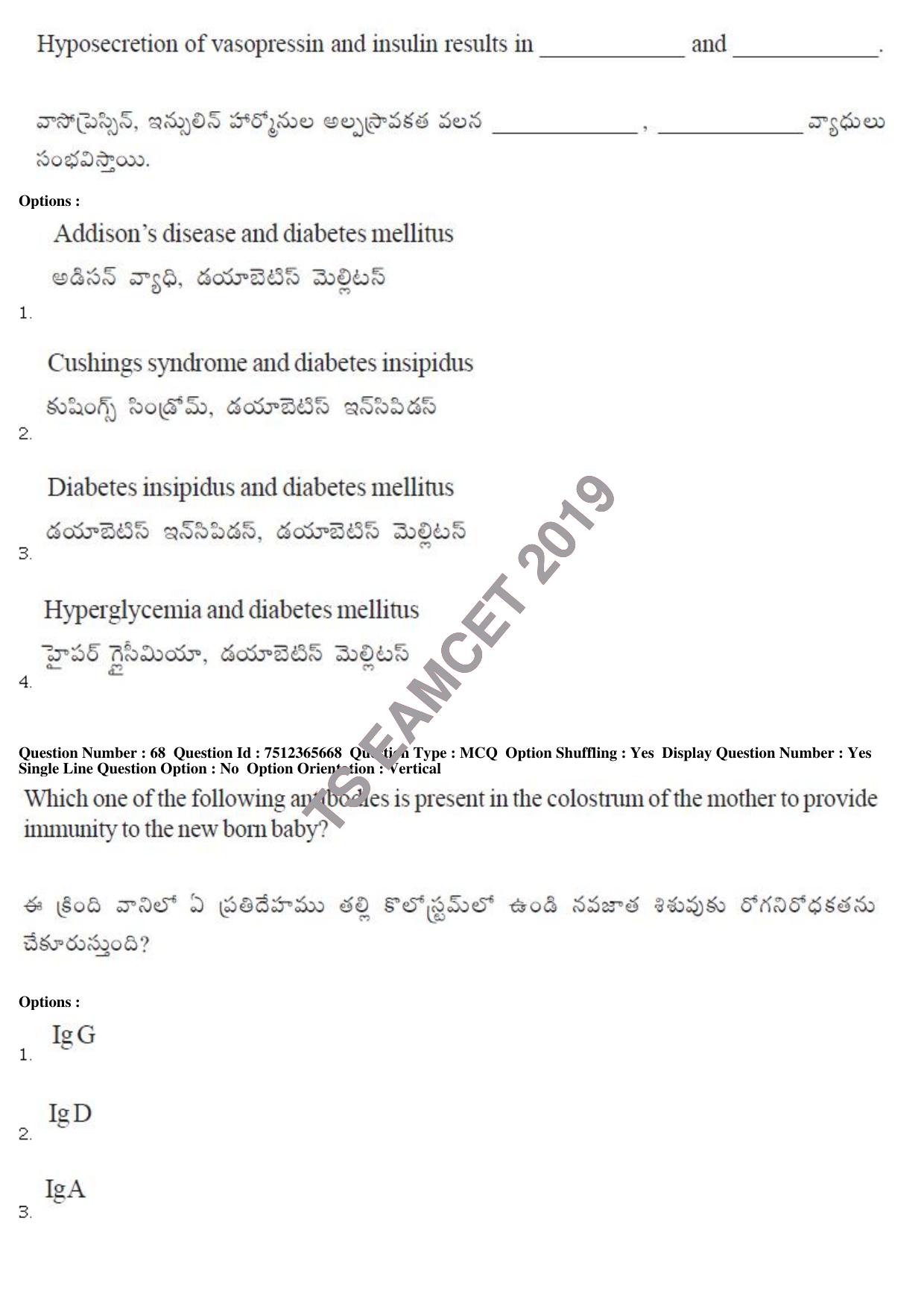 TS EAMCET 2019 Agriculture and Medical Question Paper with Key (9 May 2019 Forenoon) - Page 58