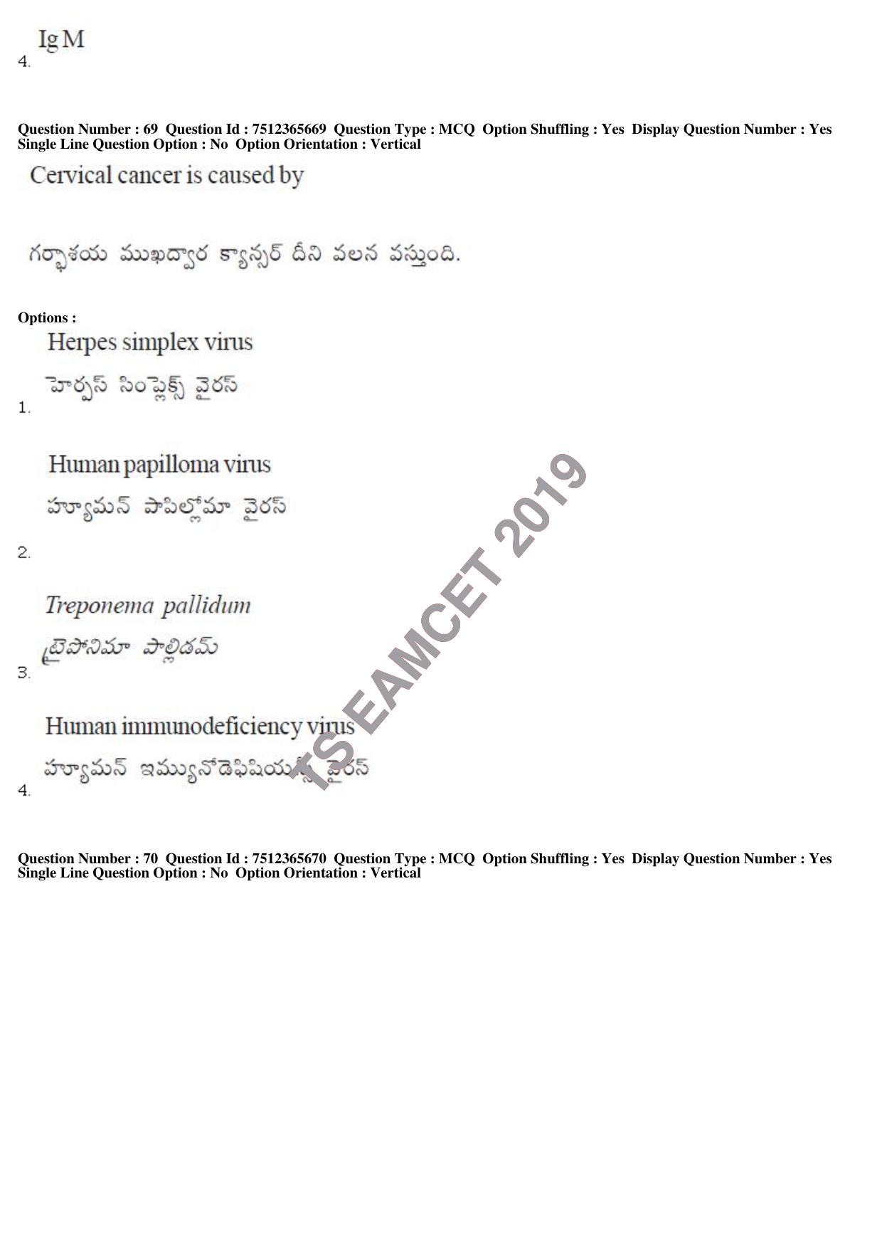 TS EAMCET 2019 Agriculture and Medical Question Paper with Key (9 May 2019 Forenoon) - Page 59