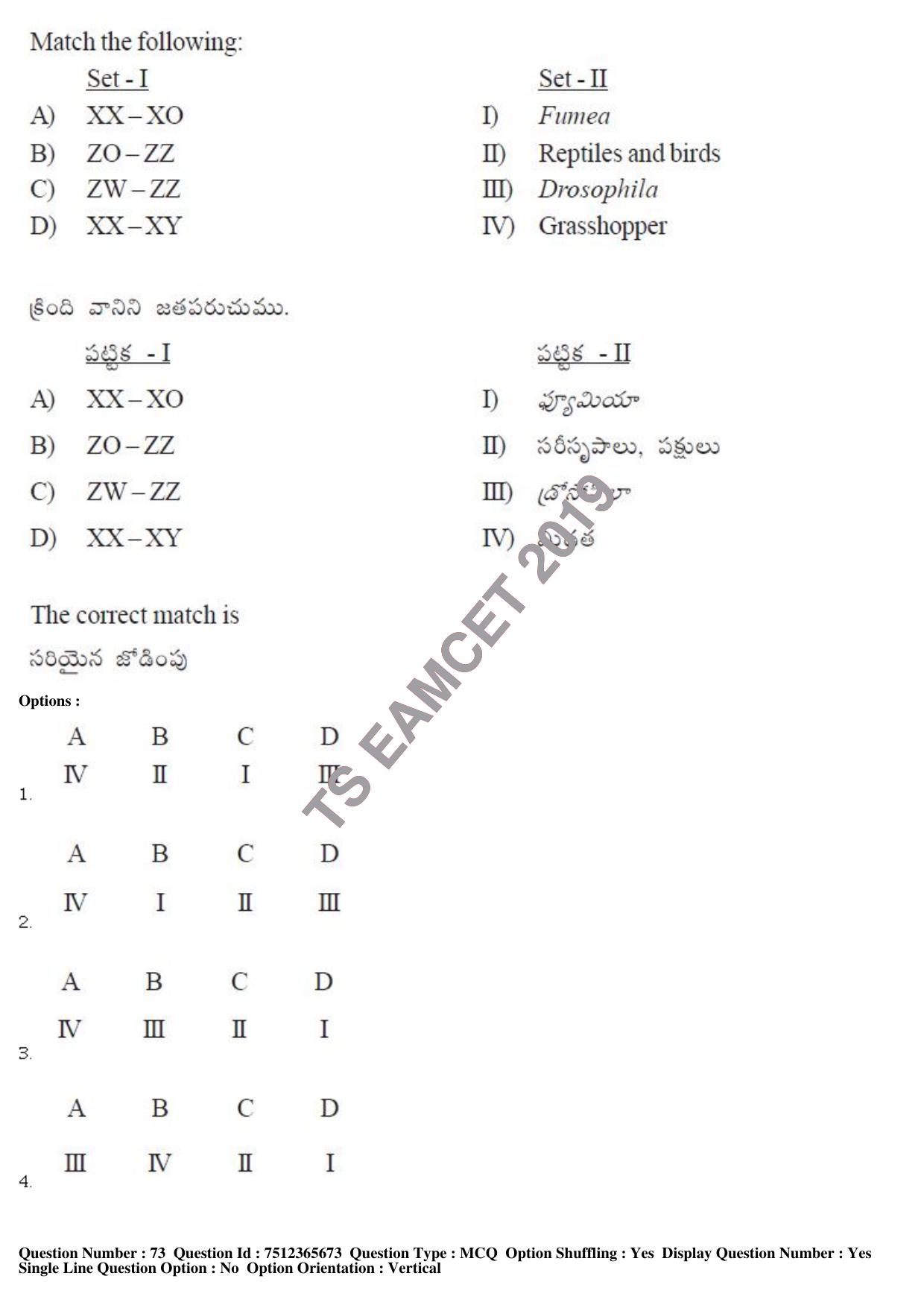 TS EAMCET 2019 Agriculture and Medical Question Paper with Key (9 May 2019 Forenoon) - Page 62